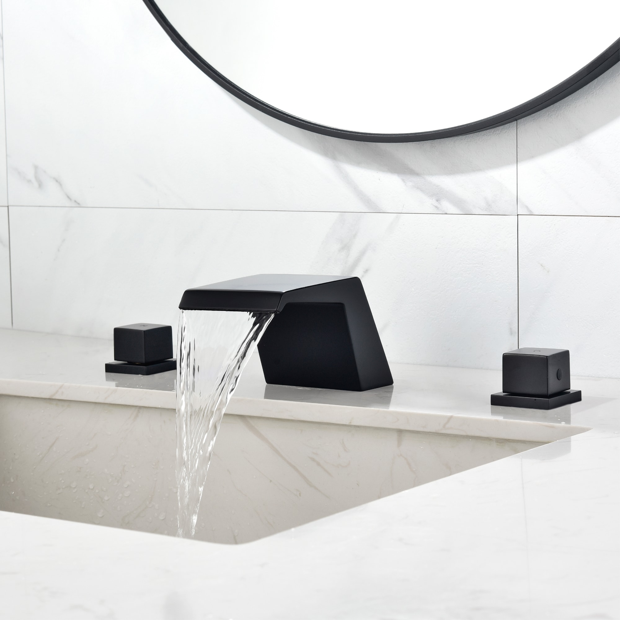 Mondawe Double Handle 8-Inch Center Wide-Spread Bathroom Faucet in Black/Gold/Nickel-Mondawe