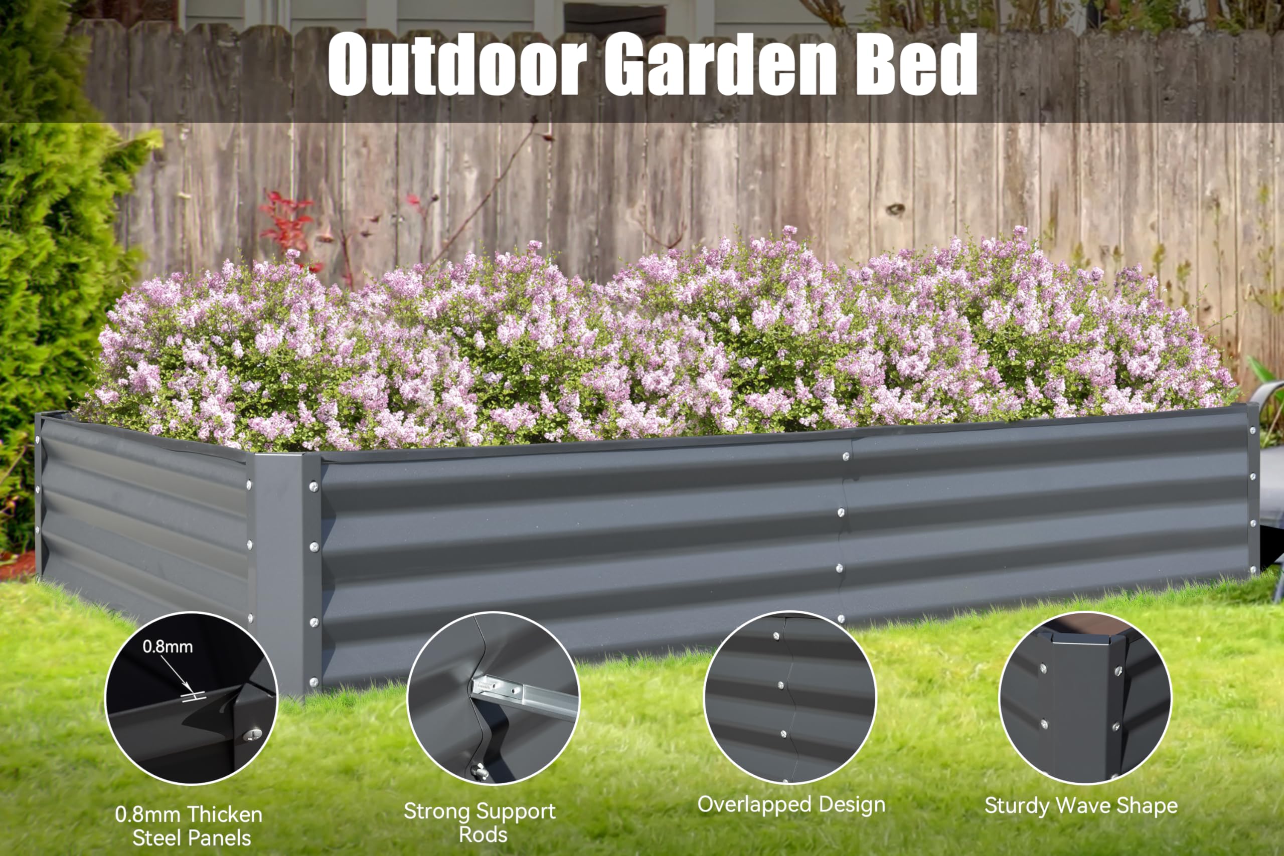 6x3x1ft Galvanized Raised Garden Bed, Outdoor Planter Garden Boxes Large Metal Planter Box for Gardening Vegetables Fruits Flowers,Gray/Silvery/Green