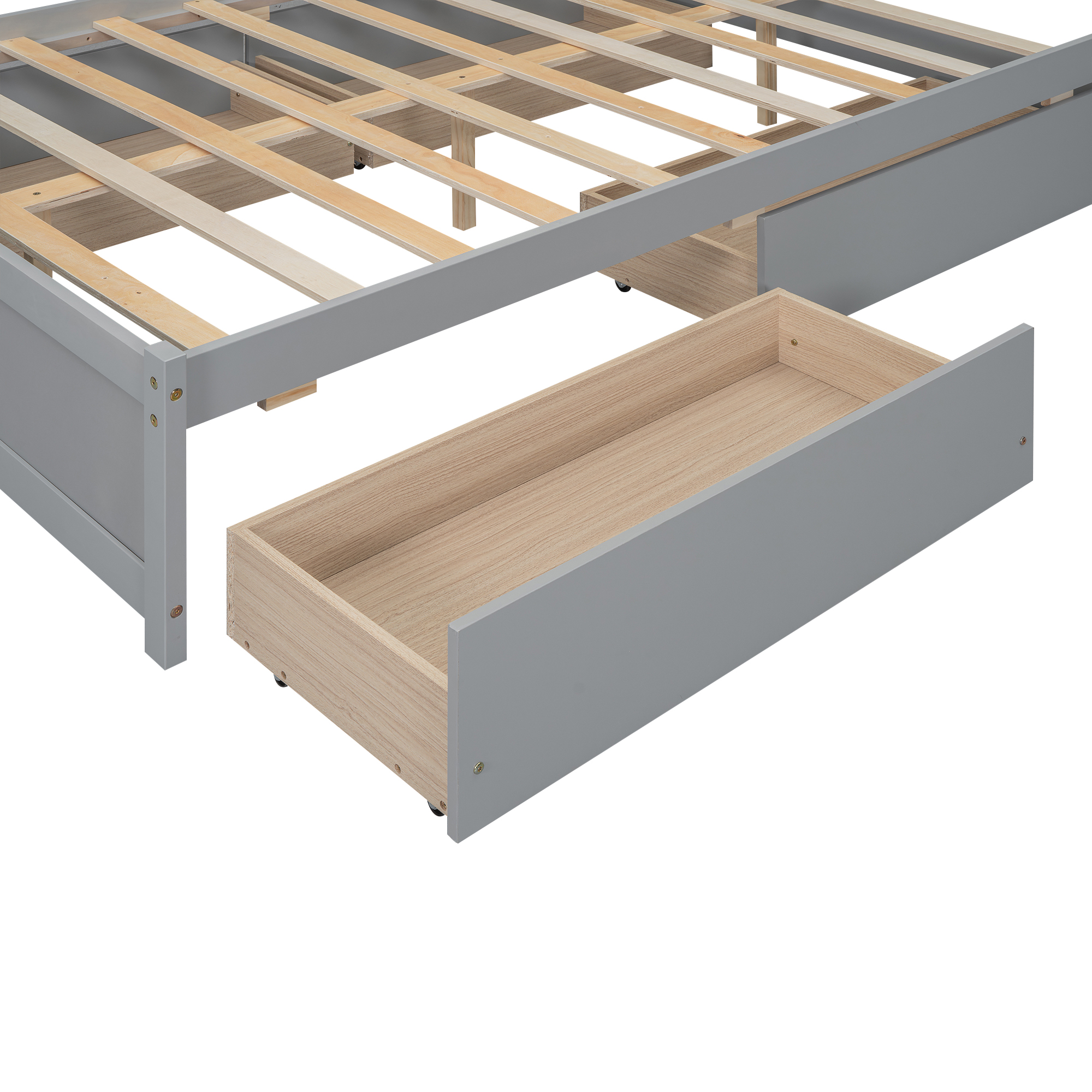 Full/Queen Size Platform Bed with Storage Headboard and 4 Drawers, Gray/White