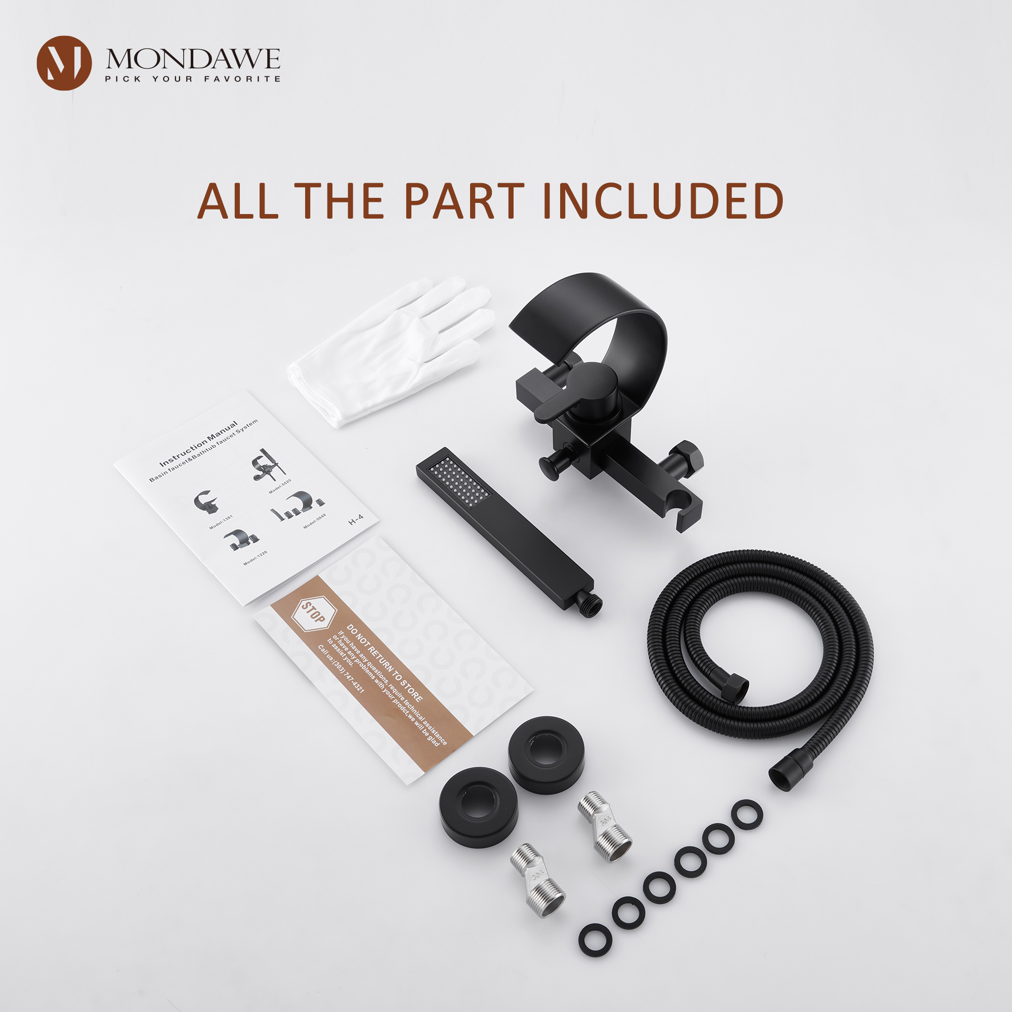 mb-Mondawe Single Handle Shower Tub Kit with Waterfall Tub Spout and Handheld Shower Faucet, Wall Mounted-Mondawe