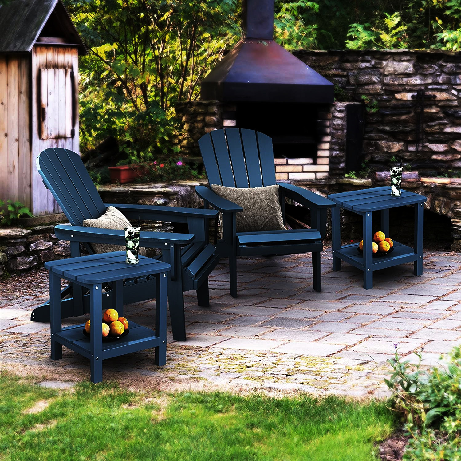 Mondawe Outdoor Stationary Adirondack Chair with Slat Seat For Yard and Garden-Mondawe