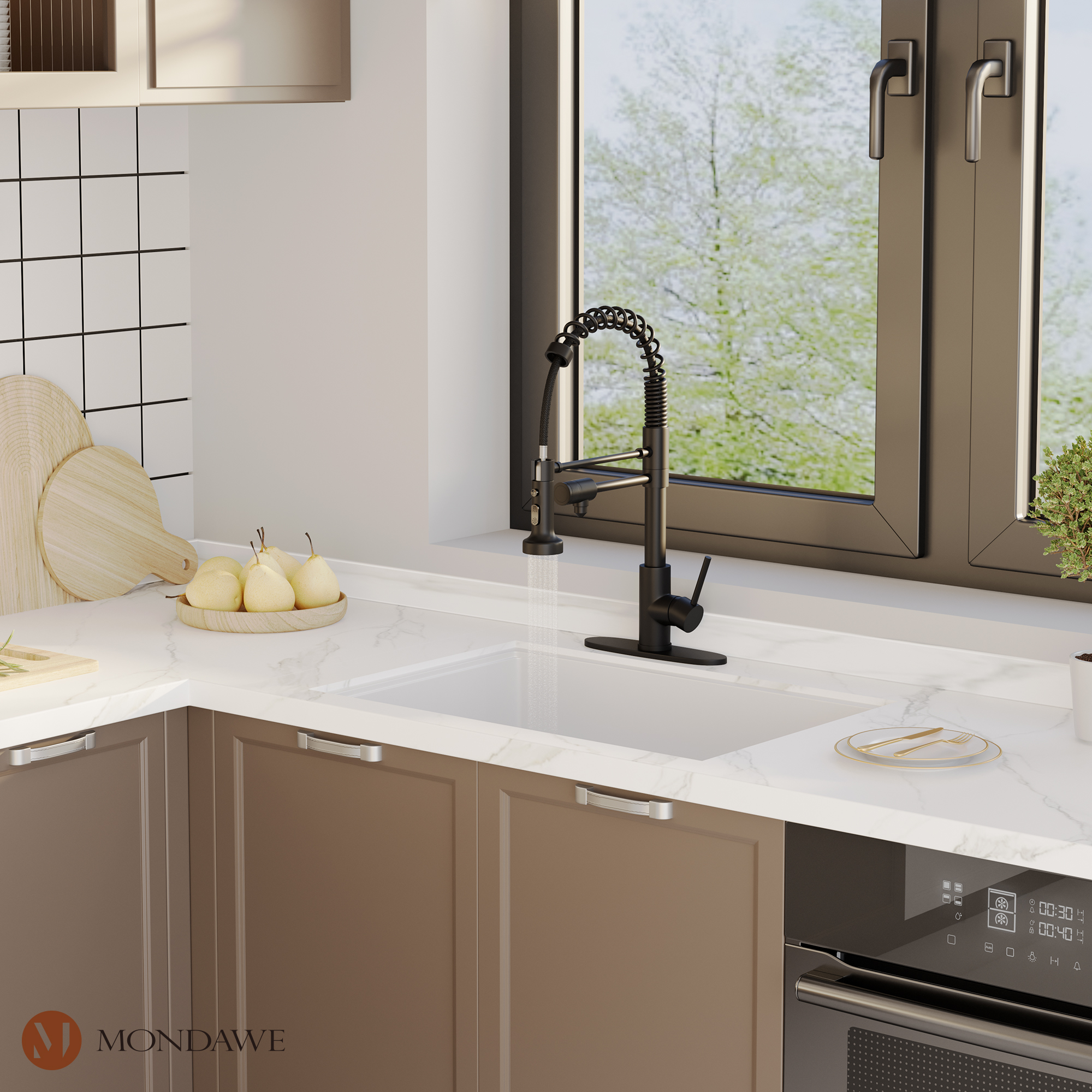 Mondawe 1.8 gpm Lead-Free Copper Brass Single Handle Pull Down Kitchen Faucet for Bar Laundry Kitchen Sink-Mondawe