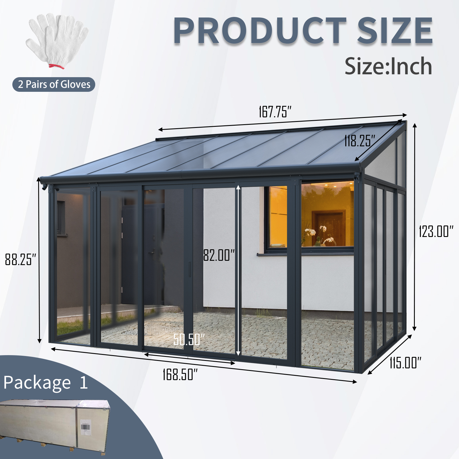 10×14 ft Enclosed Patio Cover with 3 Lockable Sliding Doors, All Season Sunroom with aluminum alloy frame ,Polycarbonate Roof and transparent solid PC endurance panel wall system for Garden Patio Deck