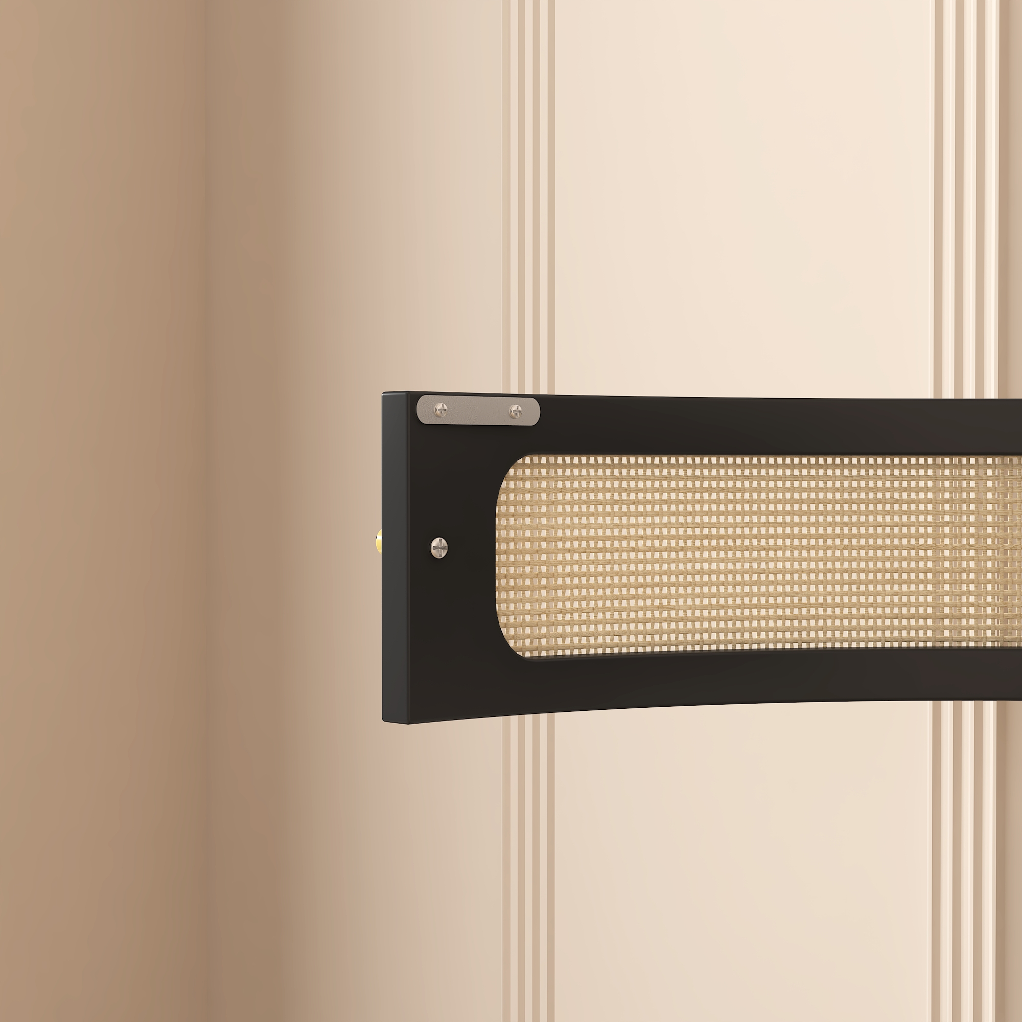 Unique Half Moon Design End Table with Sliding Rattan Door,Elegant Semi-circle Entryway Console Table with 2 Rattan Storage Cabinet and Bottom Shelf for Living room, Bedroom, Study, Hallway 