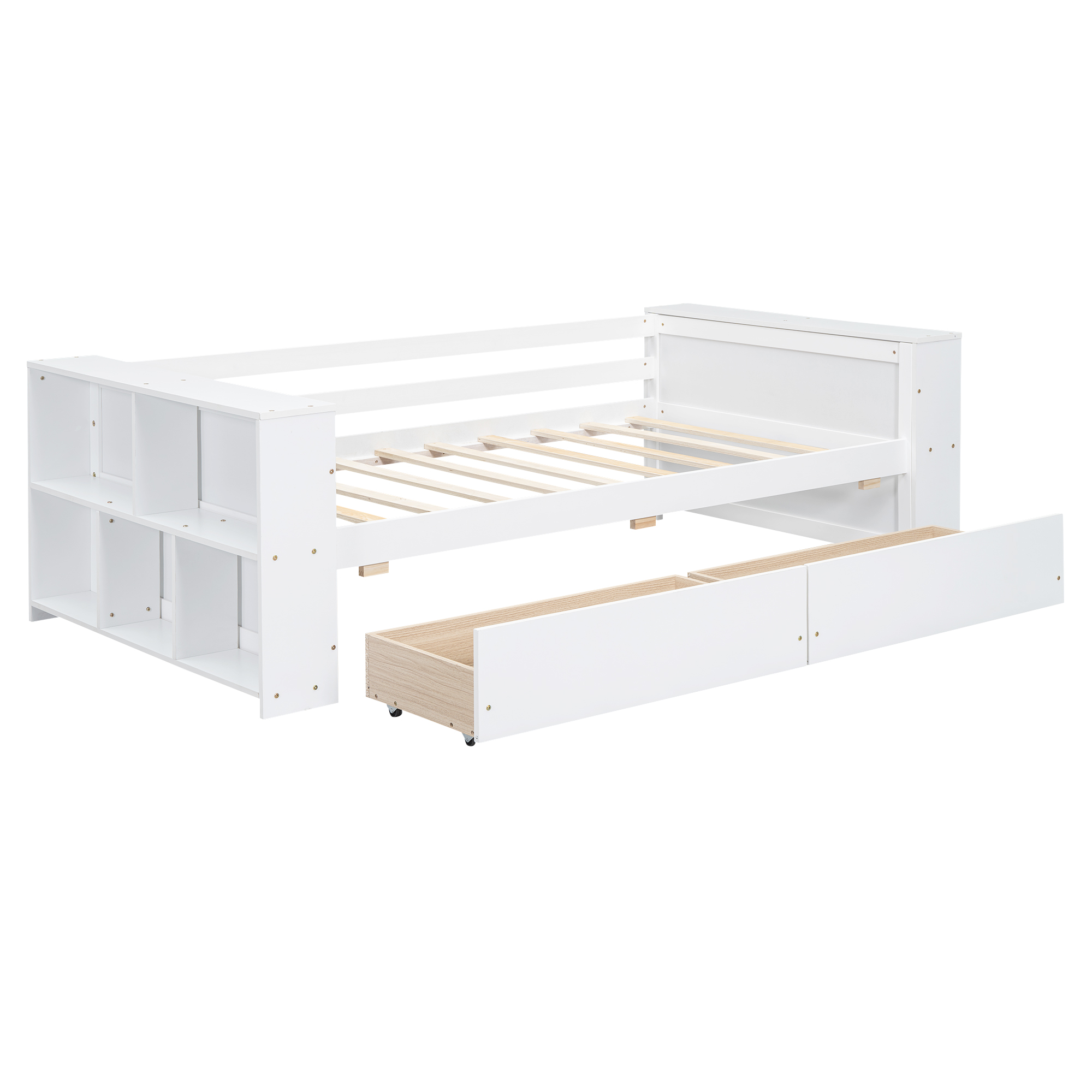 Twin Size Daybed with Shelves and Drawers, Gray/White