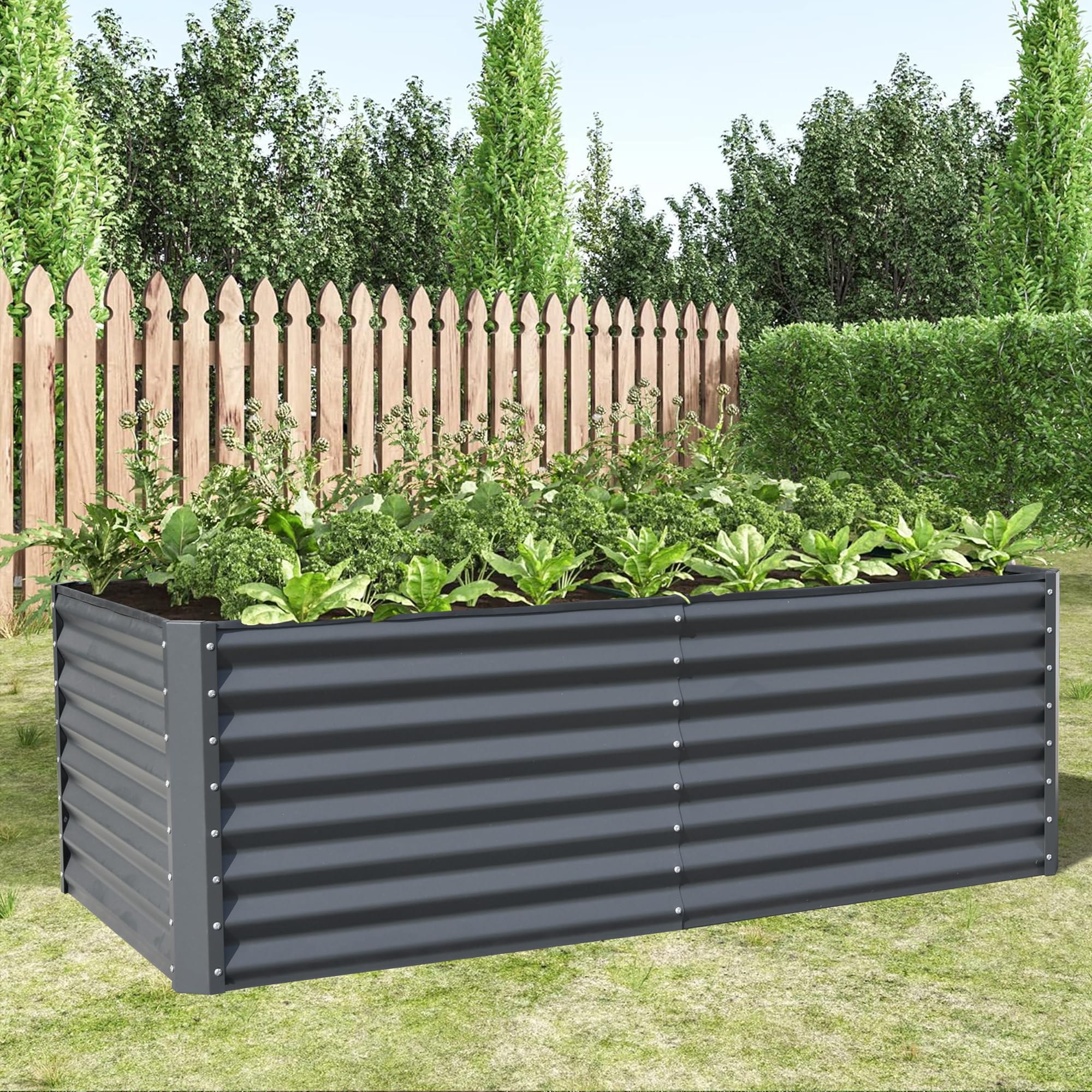 6x3x2ft Galvanized Raised Garden Bed, Outdoor Planter Garden Boxes Large Metal Planter Box for Gardening Vegetables Fruits Flowers, Silver/Green/Gray