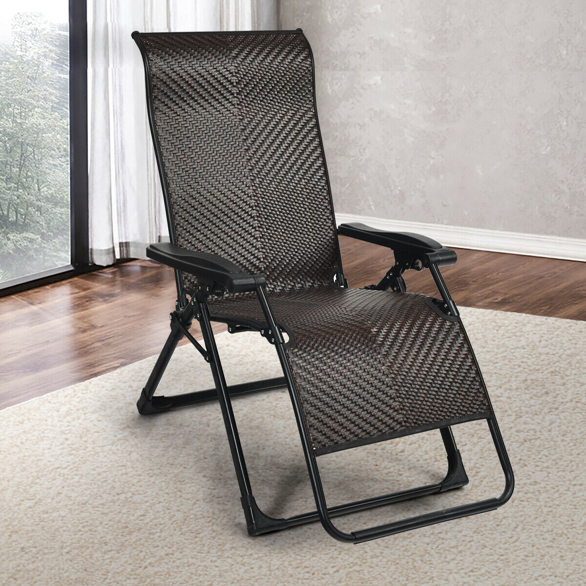 Mondawe Patio Rattan Zero Gravity Lounge Chair-Mondawe