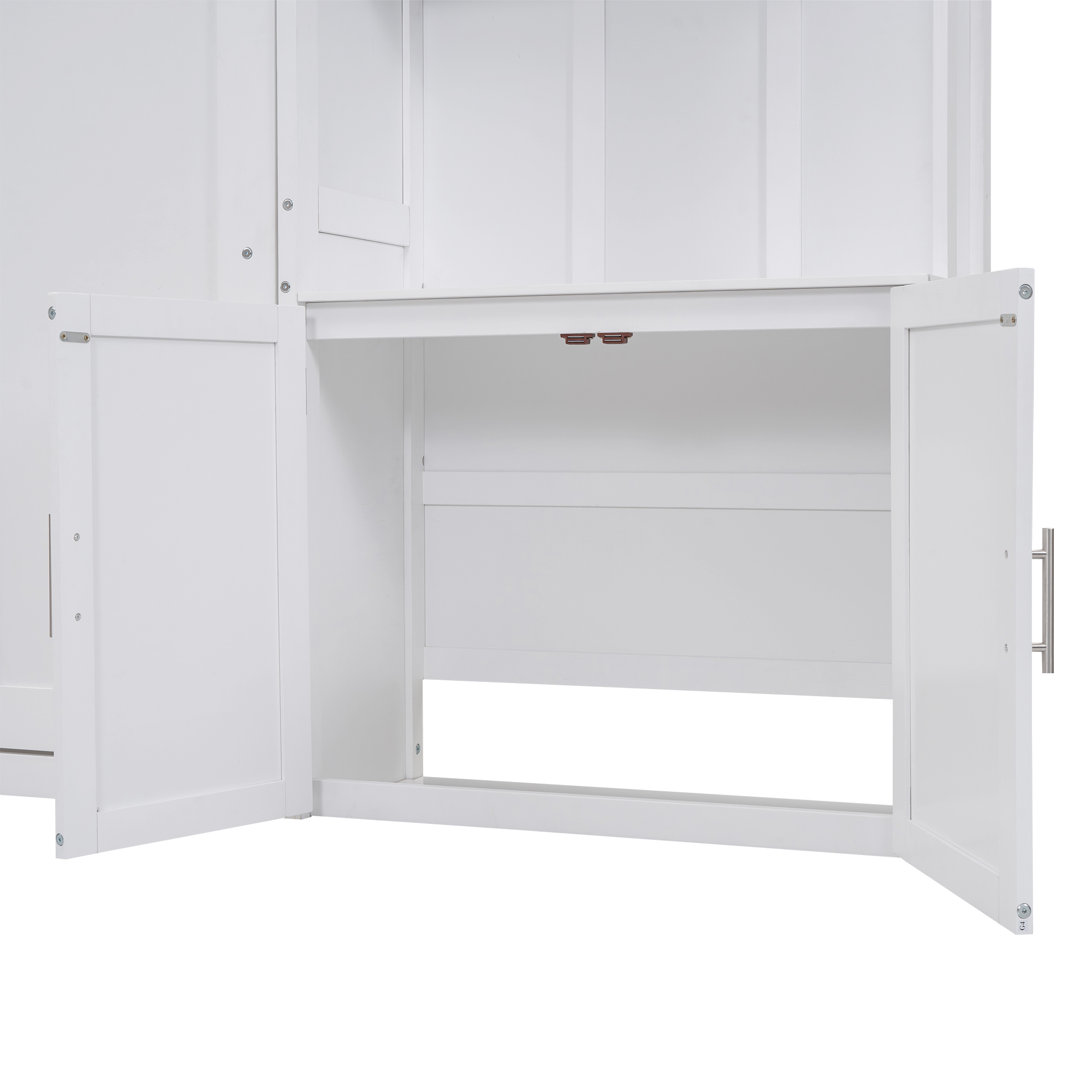 Full Size Murphy Bed with Multiple Storage Shelves and A Cabinet, White 