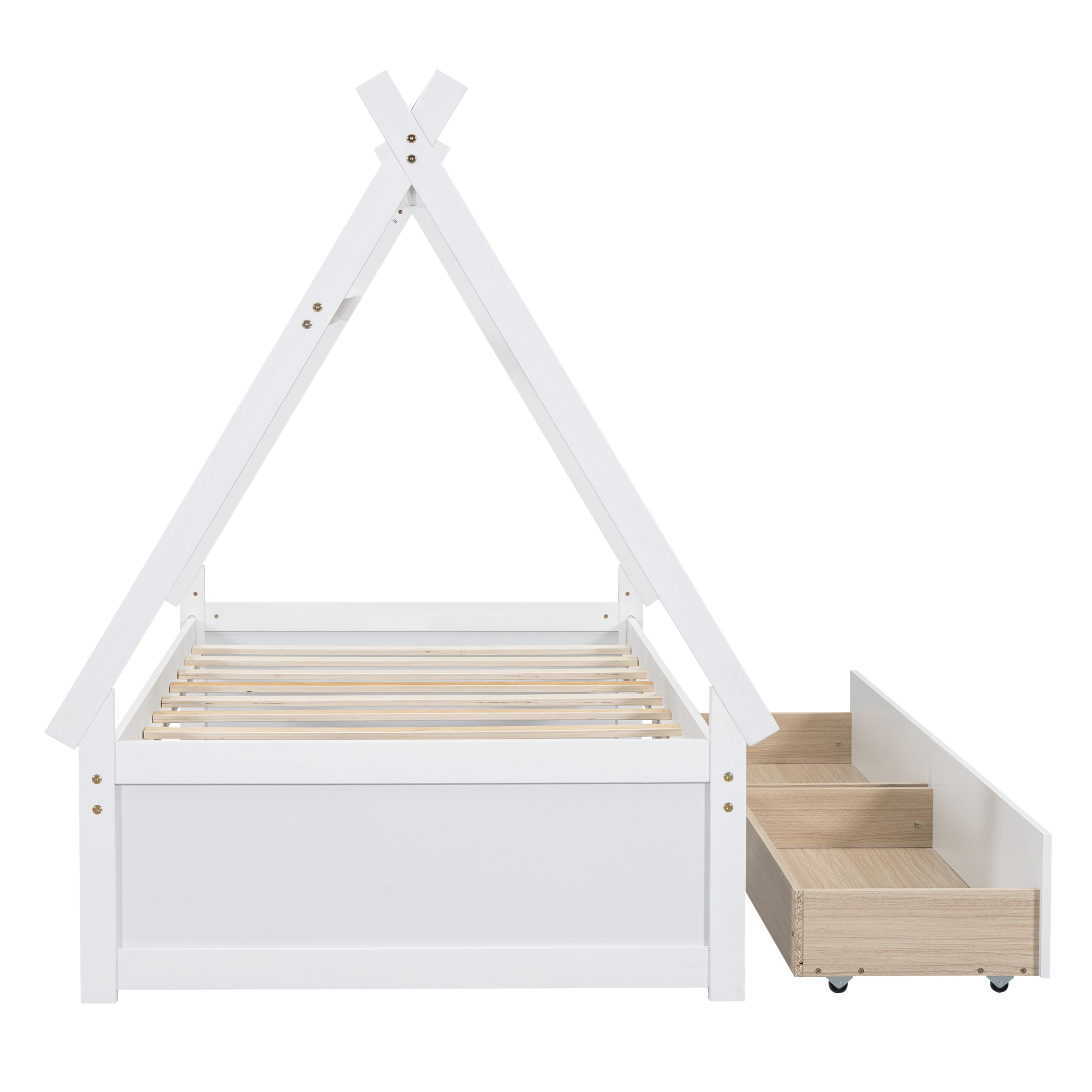 Twin Size House Platform Bed with Two Drawers,Headboard and Footboard, White/Pink 