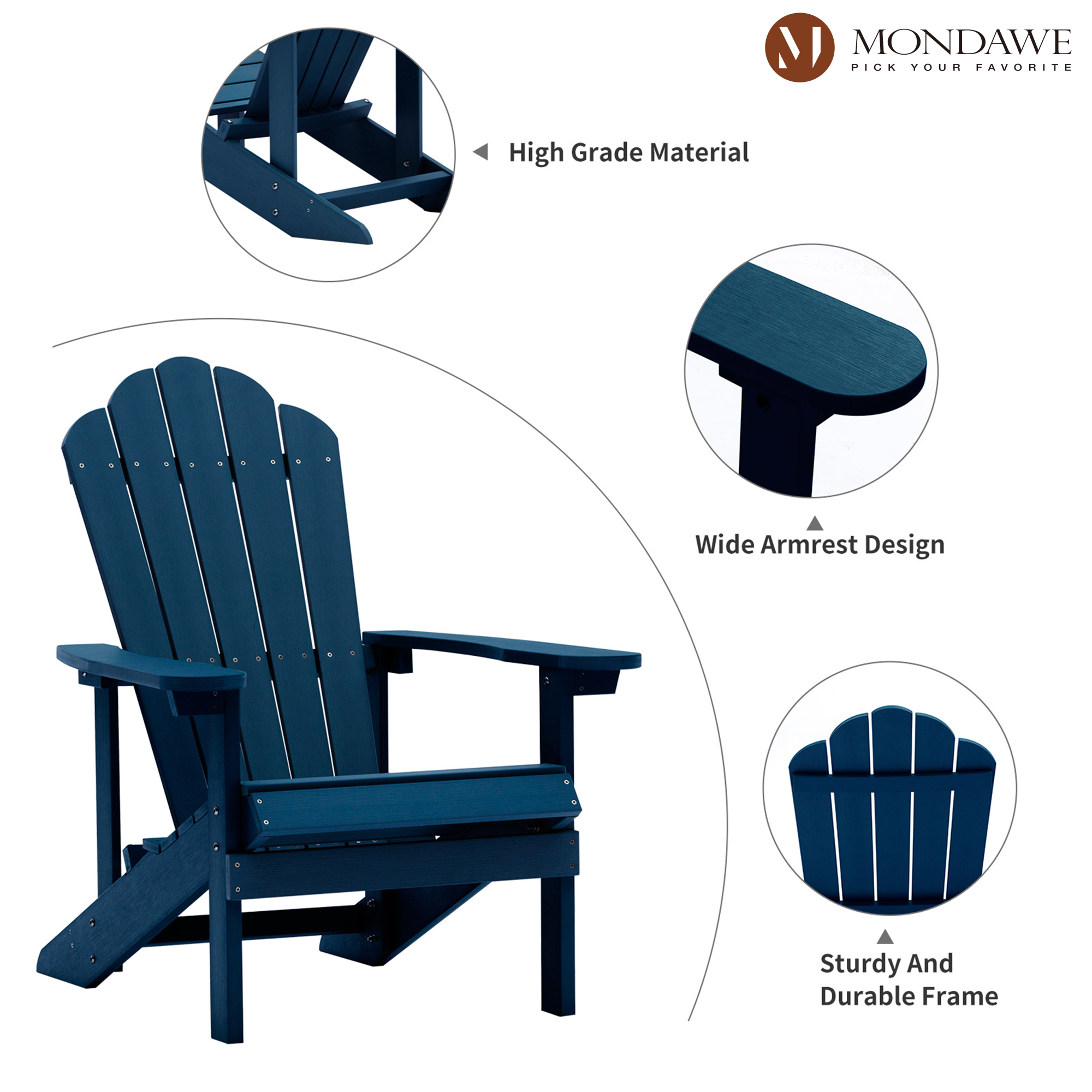 Mondawe Outdoor Stationary Adirondack Chair with Slat Seat For Yard and Garden-Mondawe