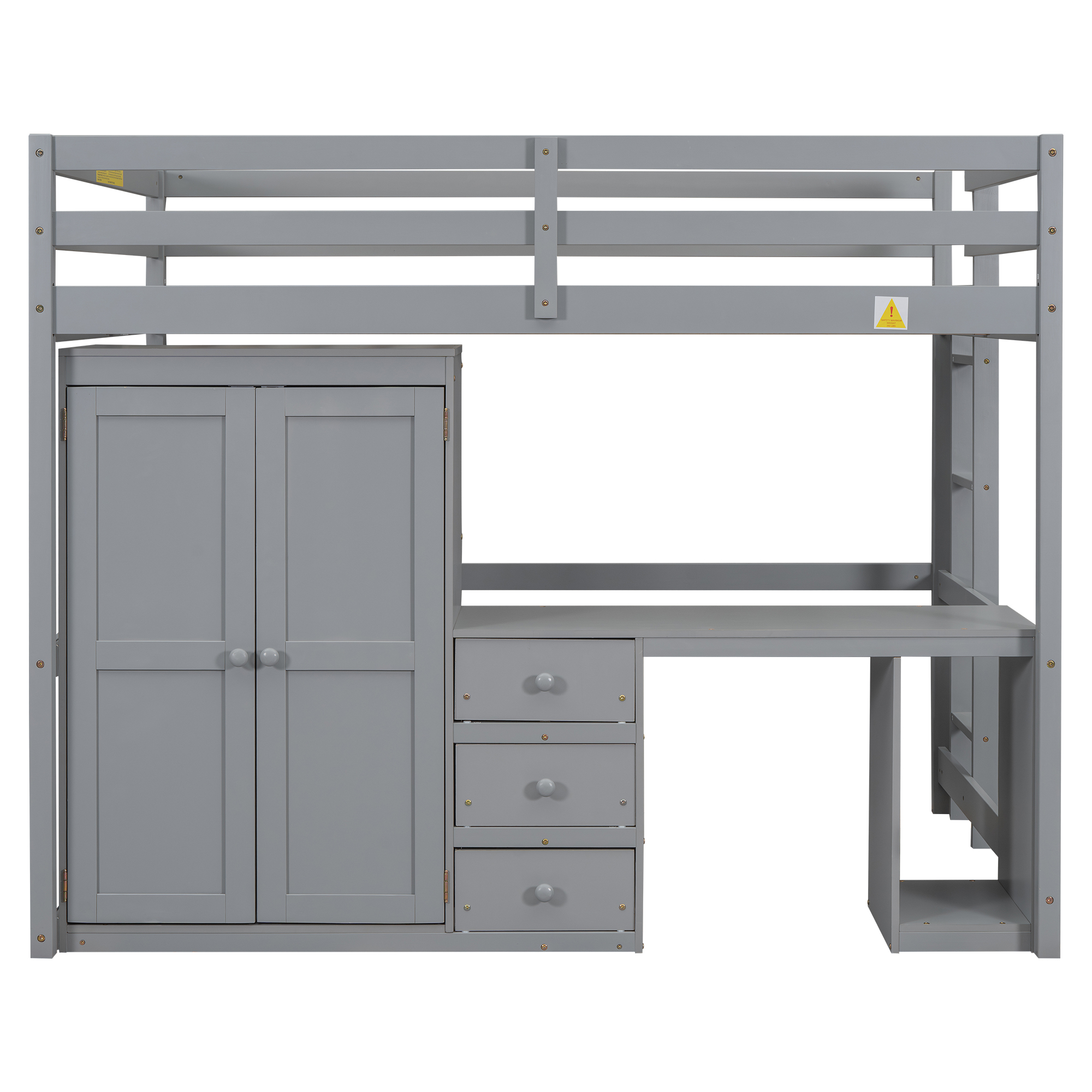 Full/Twin Size Loft Bed with Wardrobe, Desk and Storage Drawers, Gray/White