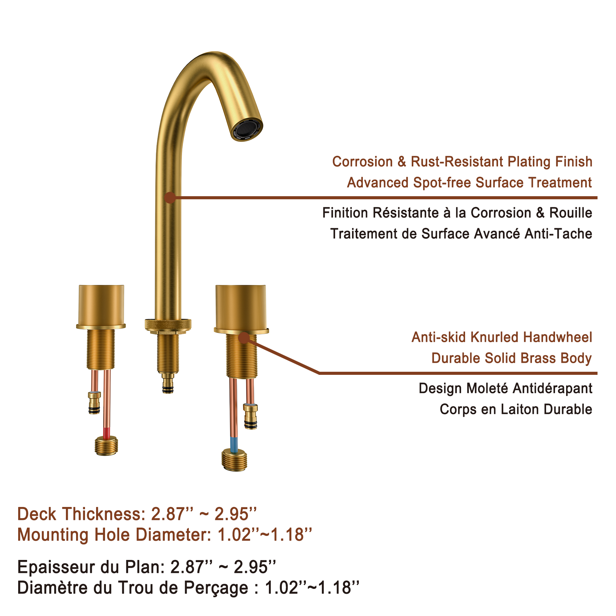 Mondawe 8 in. Widespread Double-Handle Bathroom Faucet in Nickel Brushed/Black/Brushed Gold-Mondawe
