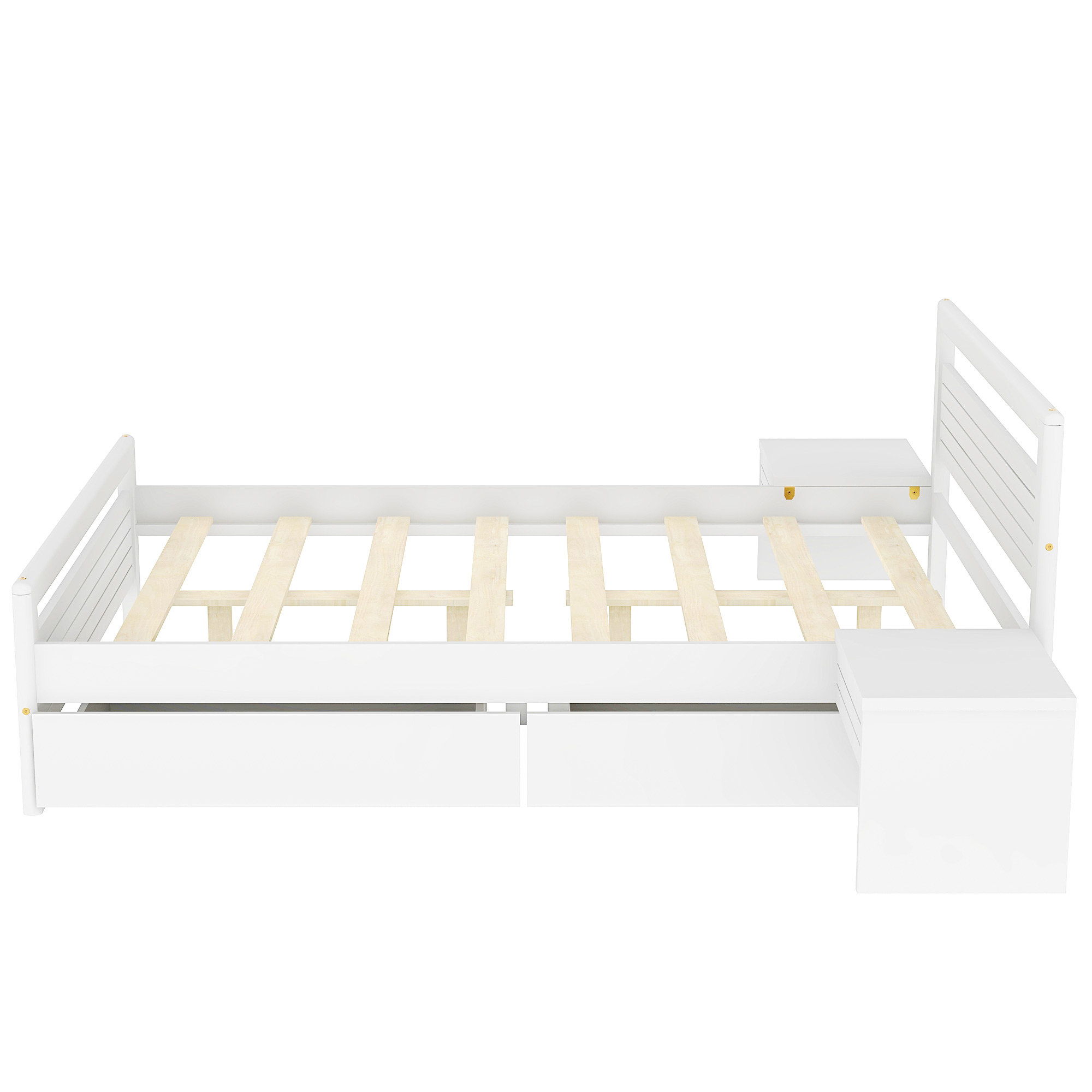 Full Size Wooden Platform Bed with 2 Storage Drawers and 2 bedside tables, White 