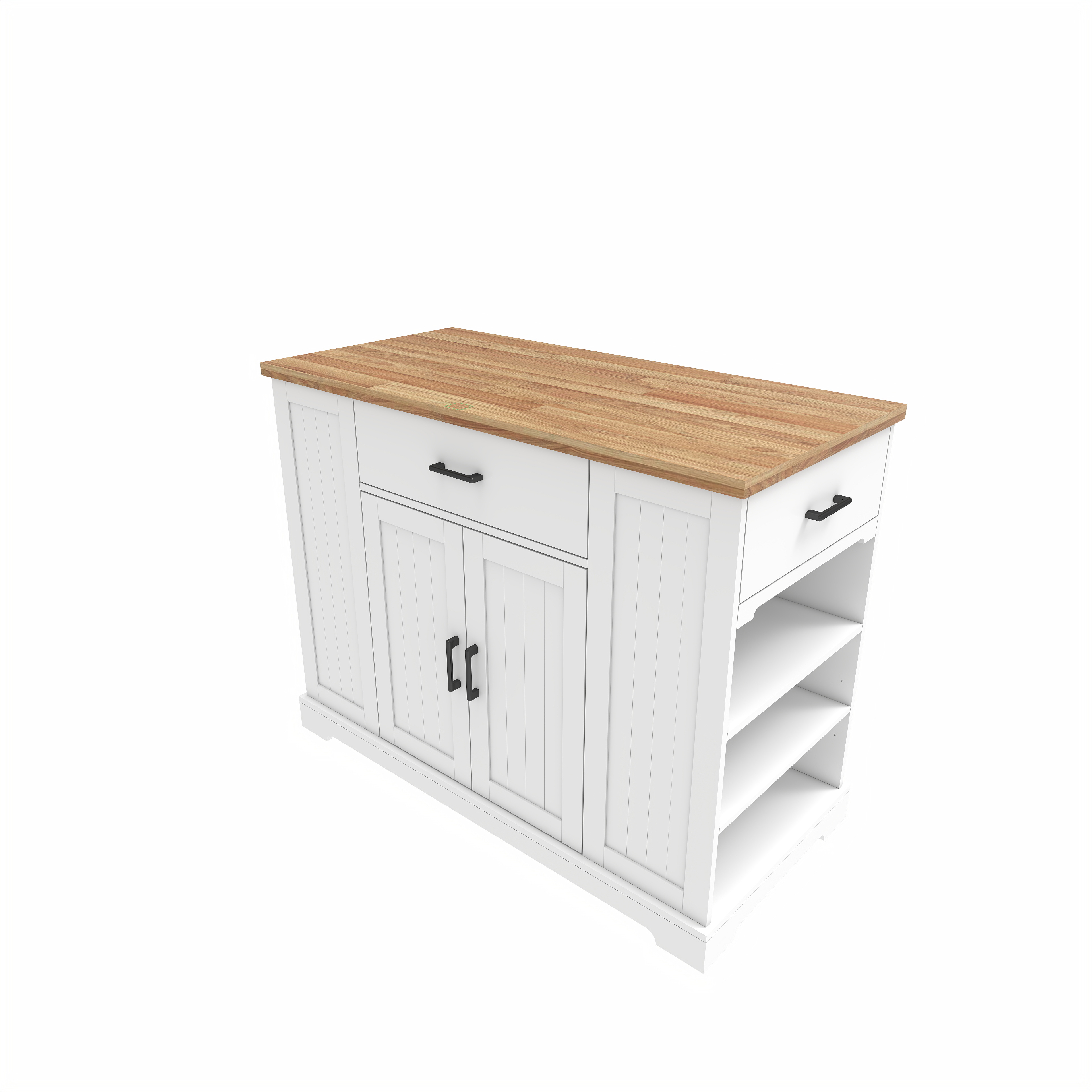 46.2'' Multi-Storage Kitchen Island with Rubber Wood Tabletop, Large Farmhouse Kitchen Cart with Adjustable Shelves and Drawers, Dinning Table Bar with Storage Cabinet for Kitchen 