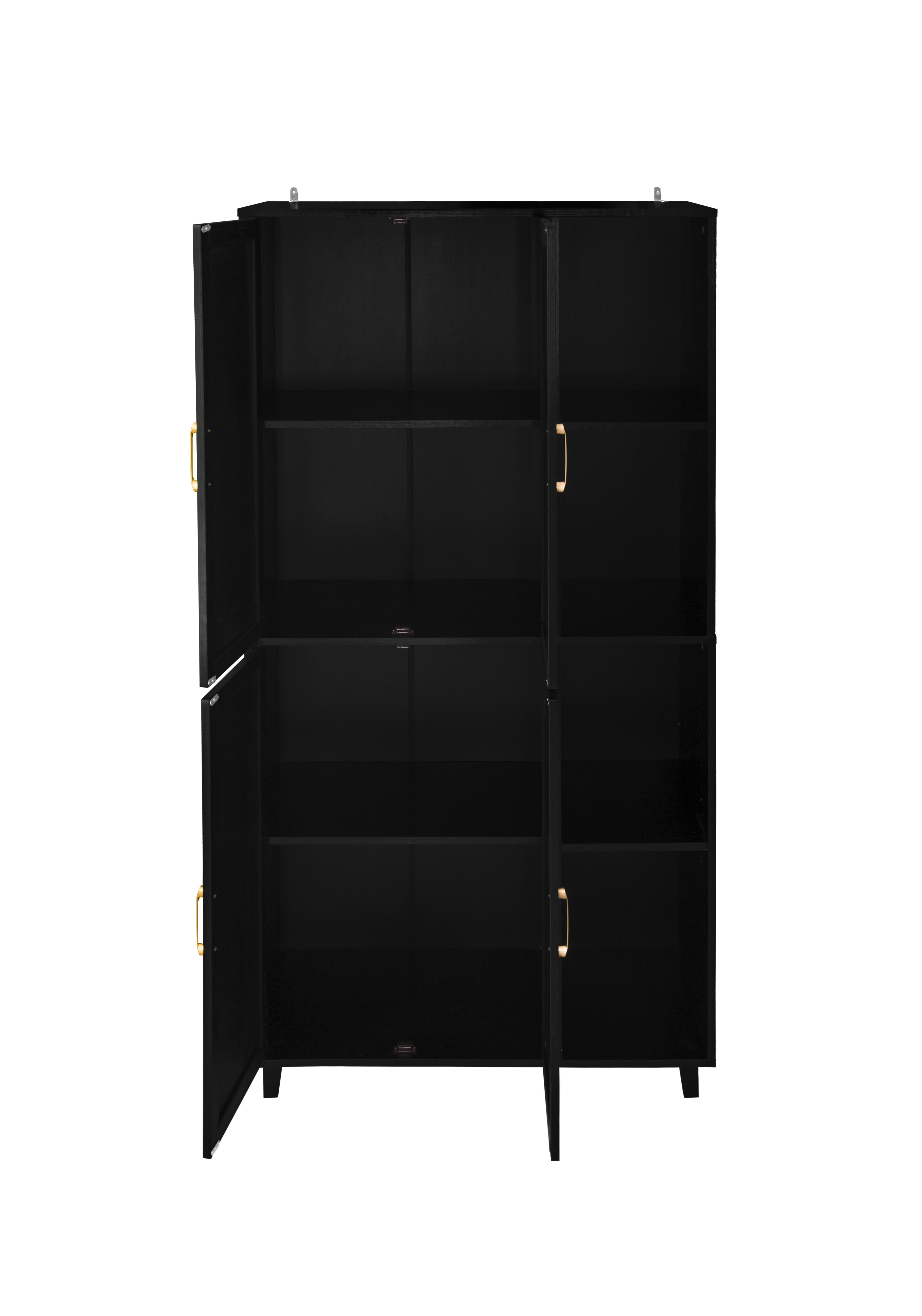 4 Door Cabinet with 4 Shelves with 4 Adjustable Inner Shelves, Storage Cabinet,  Black / Natural 