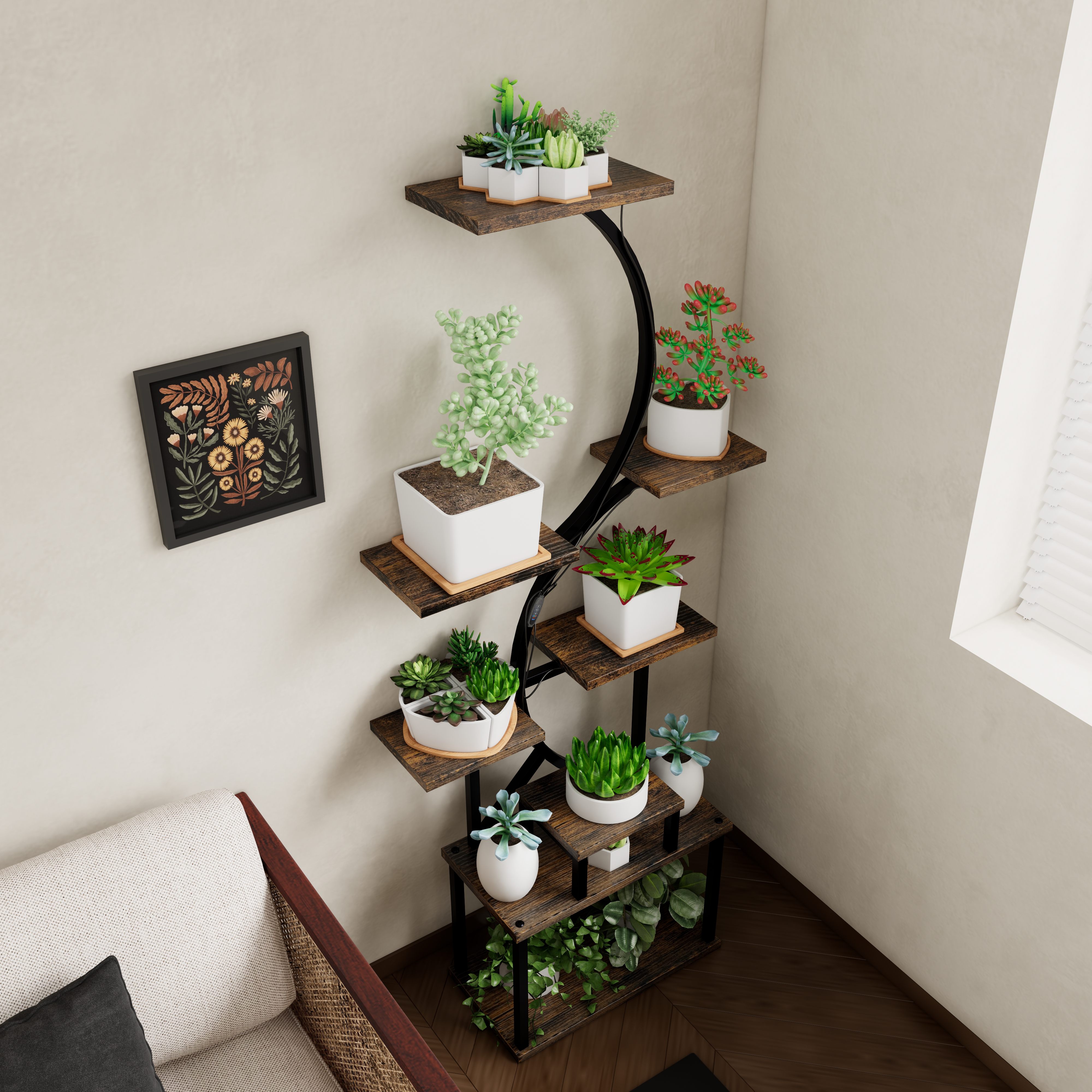 8-Tiered Indoor Plant Stand with 5 Grow Lights, 10-Level Stepless Dimming, Durable Thickened Metal Steel Pipe (0.8mm) for Living Room, Garden 