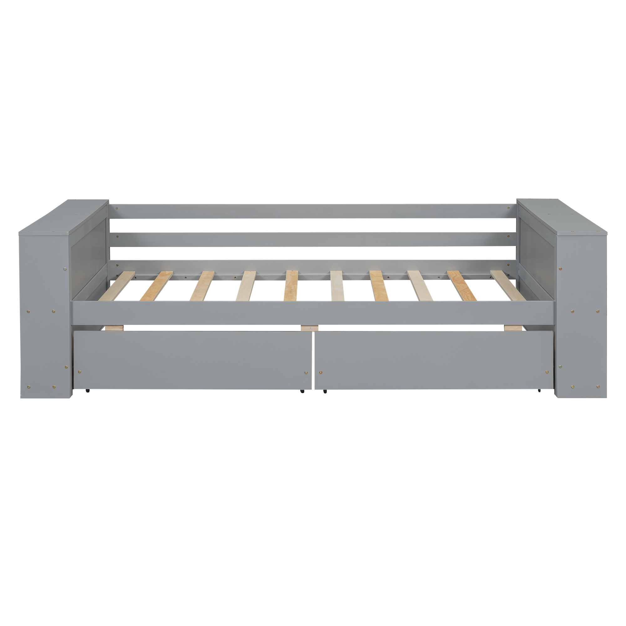 Twin Size Daybed with Shelves and Drawers, Gray/White