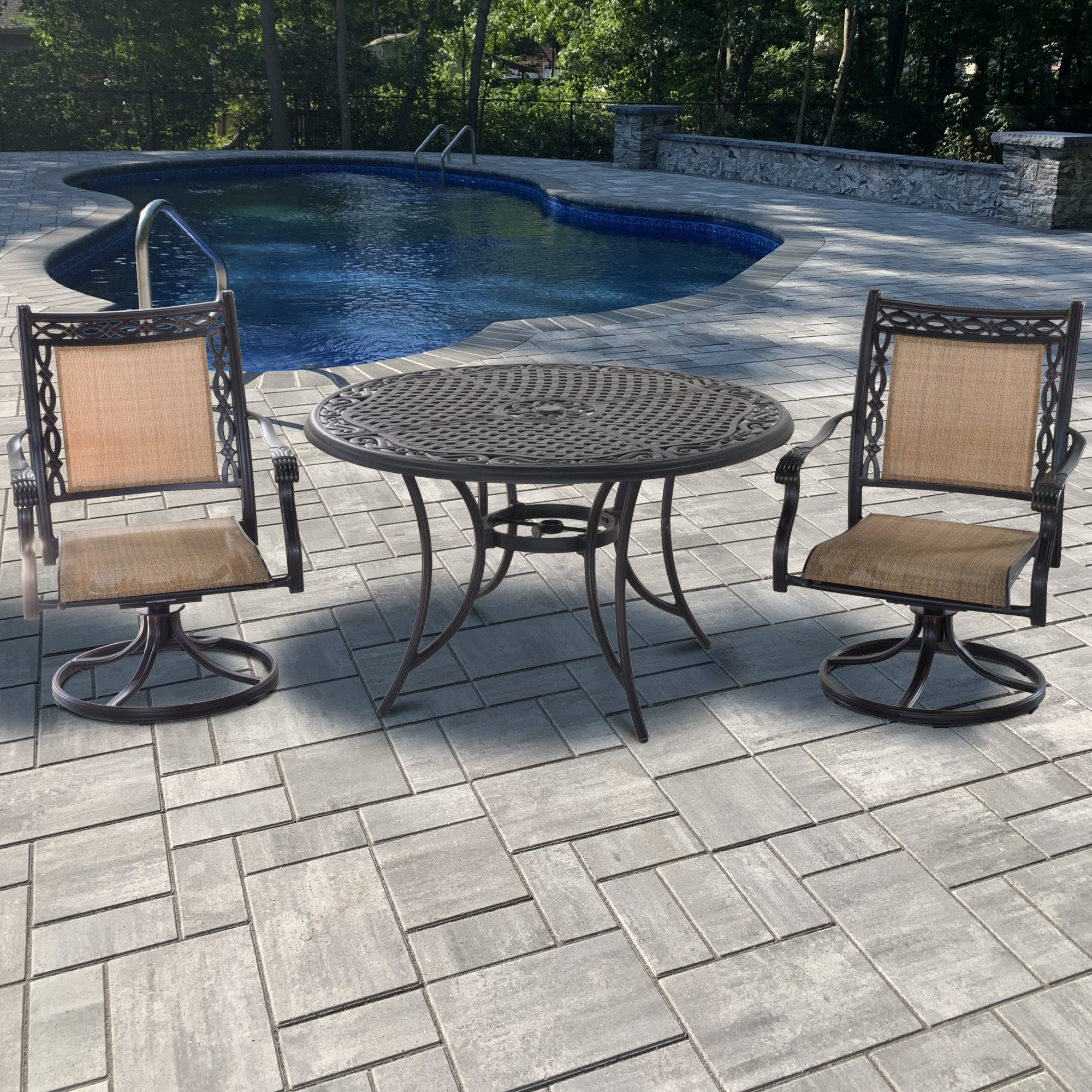Mondawe 3-Piece Outdoor Patio Teslin Swivel Chair Set with Round Table-Mondawe