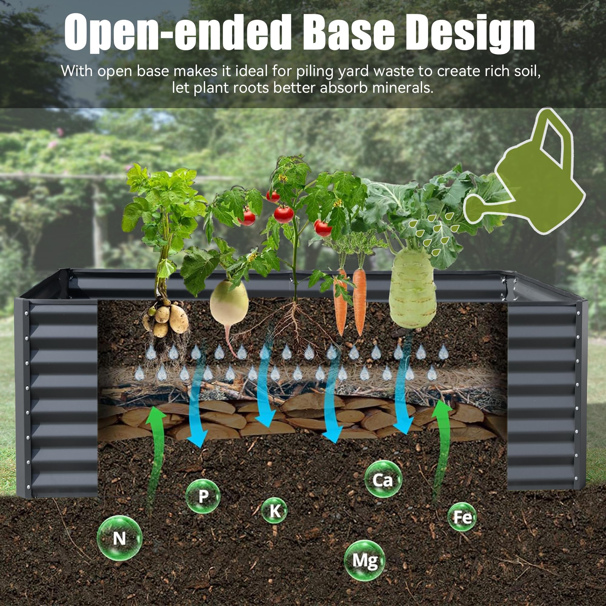 8x4x2 ft Galvanized Raised Garden Bed, Outdoor Planter Garden Boxes Large Metal Planter Box for Gardening Vegetables Fruits Flowers,Gray/Silver/Green