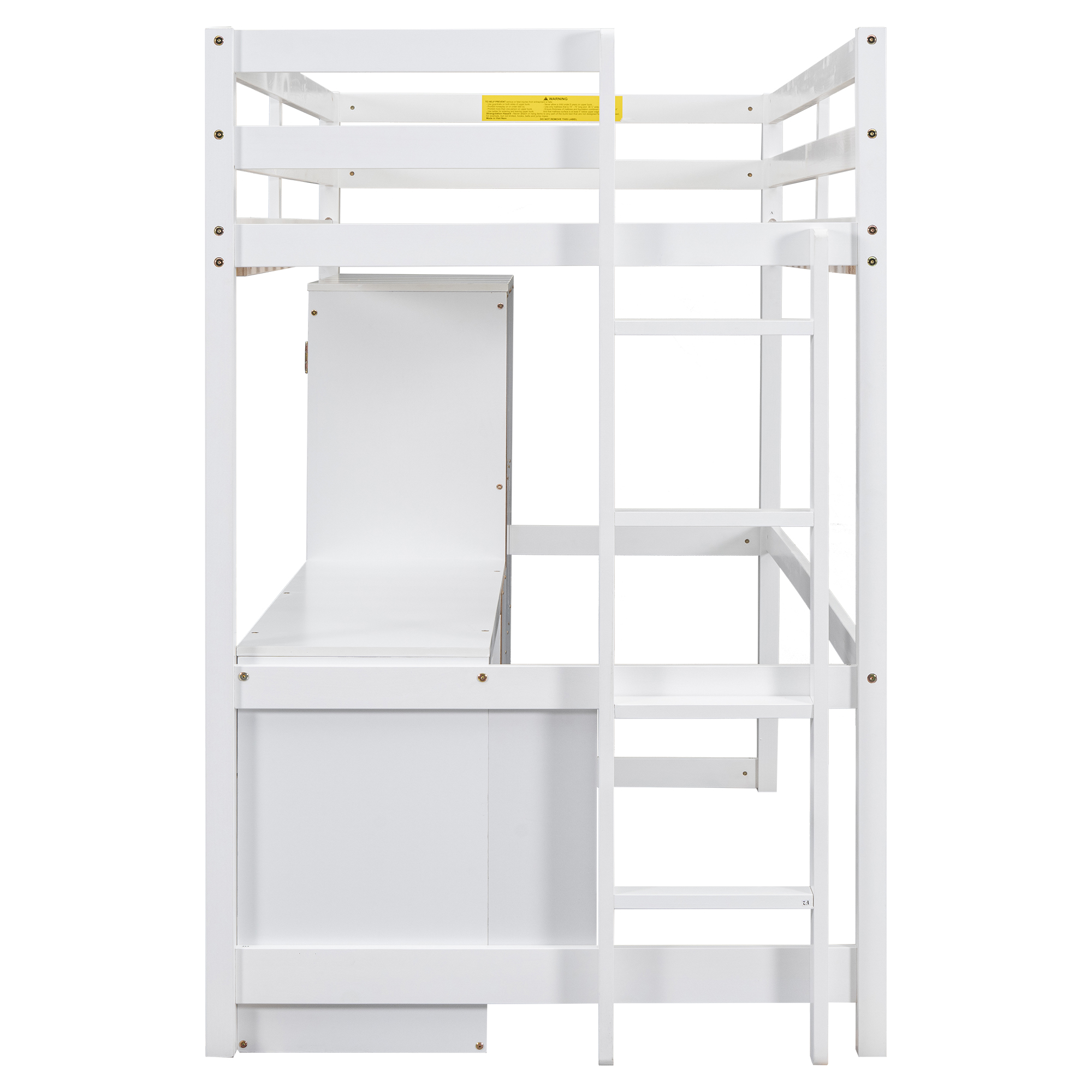 Full/Twin Size Loft Bed with Wardrobe, Desk and Storage Drawers, Gray/White