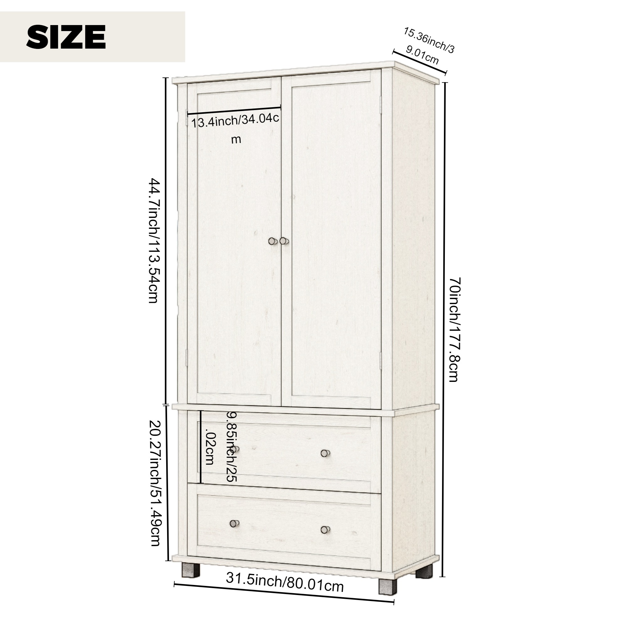 70" Tall Kitchen Pantry Storage Cabinet with 2 Drawers and 3 Shelves, Minimalist Wood Large Storage Cabinet for Kitchen, Dining Room, Living Room, Bathroom (Antique White) 