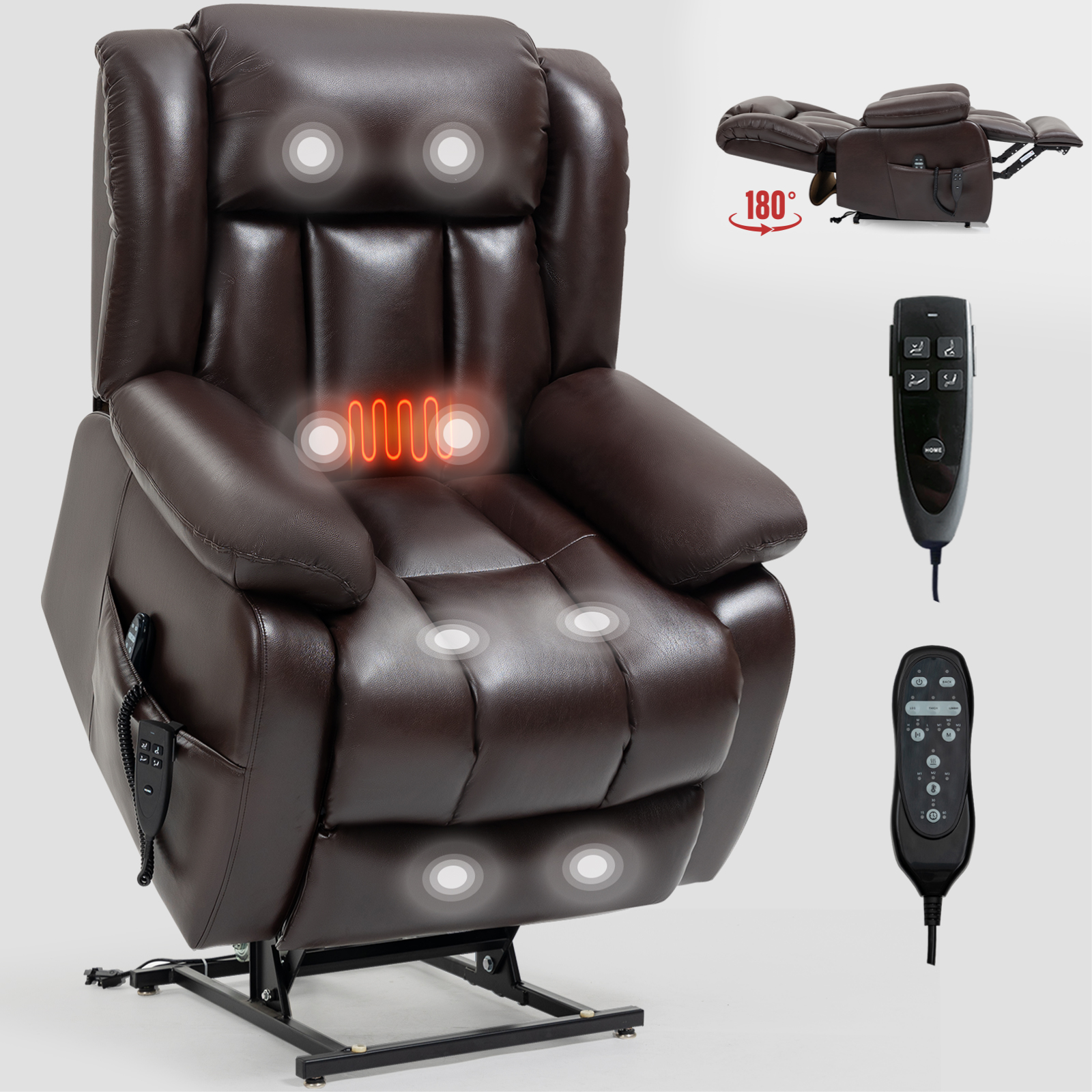 Dual Motor Infinite Position Up to 350 LBS Electric Medium size Brown/Gray/Black/Antique Brown Power Lift Recliner Chair with 8-Point Vibration Massage and Lumbar Heating