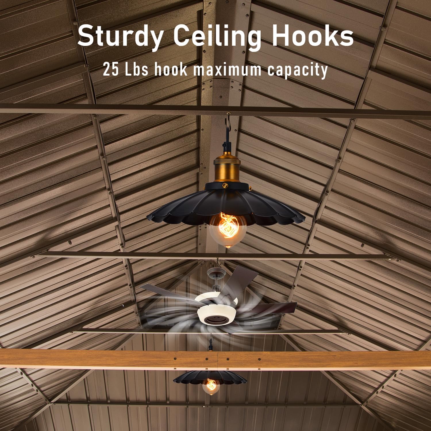 14x22FT Hardtop Gazebo, Outdoor Gazebo with Galvanized Steel Double Roof, Aluminum Frame, Built-in Gutter System, Curtain and Netting, Metal Gazebo Pavilion for Patio Deck Garden, Brown/Grey/Wood-Looking