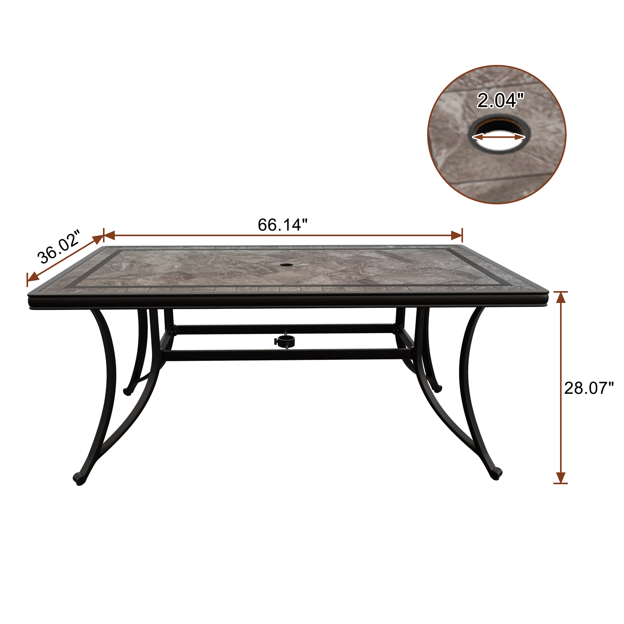 Boyelliving Gray Frame Rectangle Aluminum 28 in. H Outdoor Dining Table with Umbrella Hole and Dark Gold Finished-Boyelliving