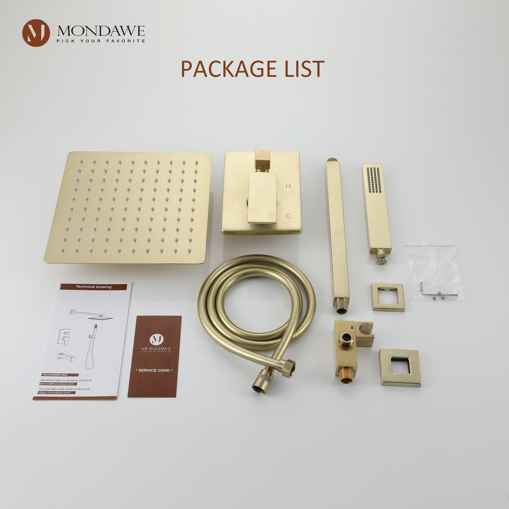 bg-Mondawe 10 Inch Square Bathroom Shower Set(black, chrome, gold, nickel,  gun black)-Mondawe