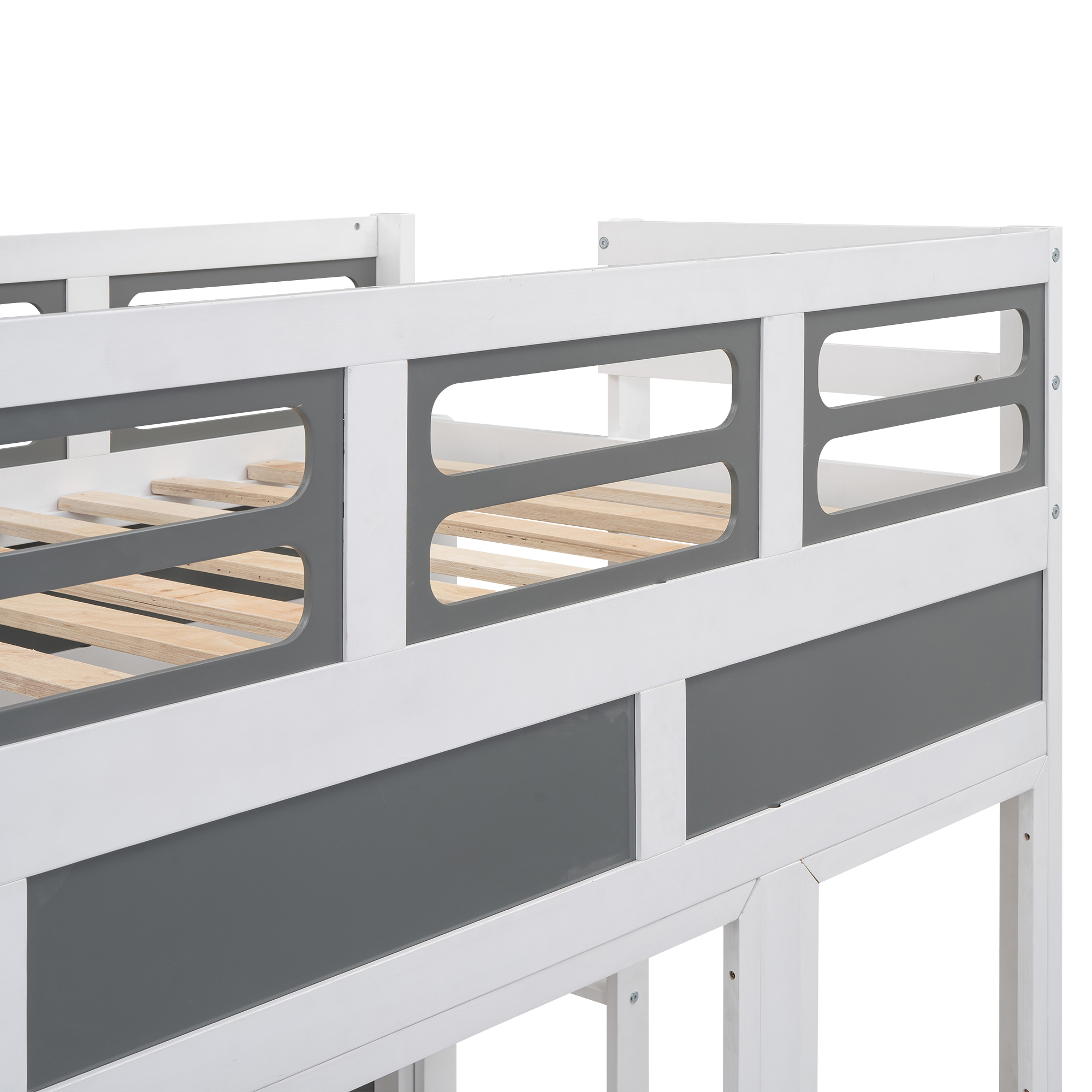 Twin over Twin Bus-shaped Bunk Bed with Wheels and Storage, Gray+White 
