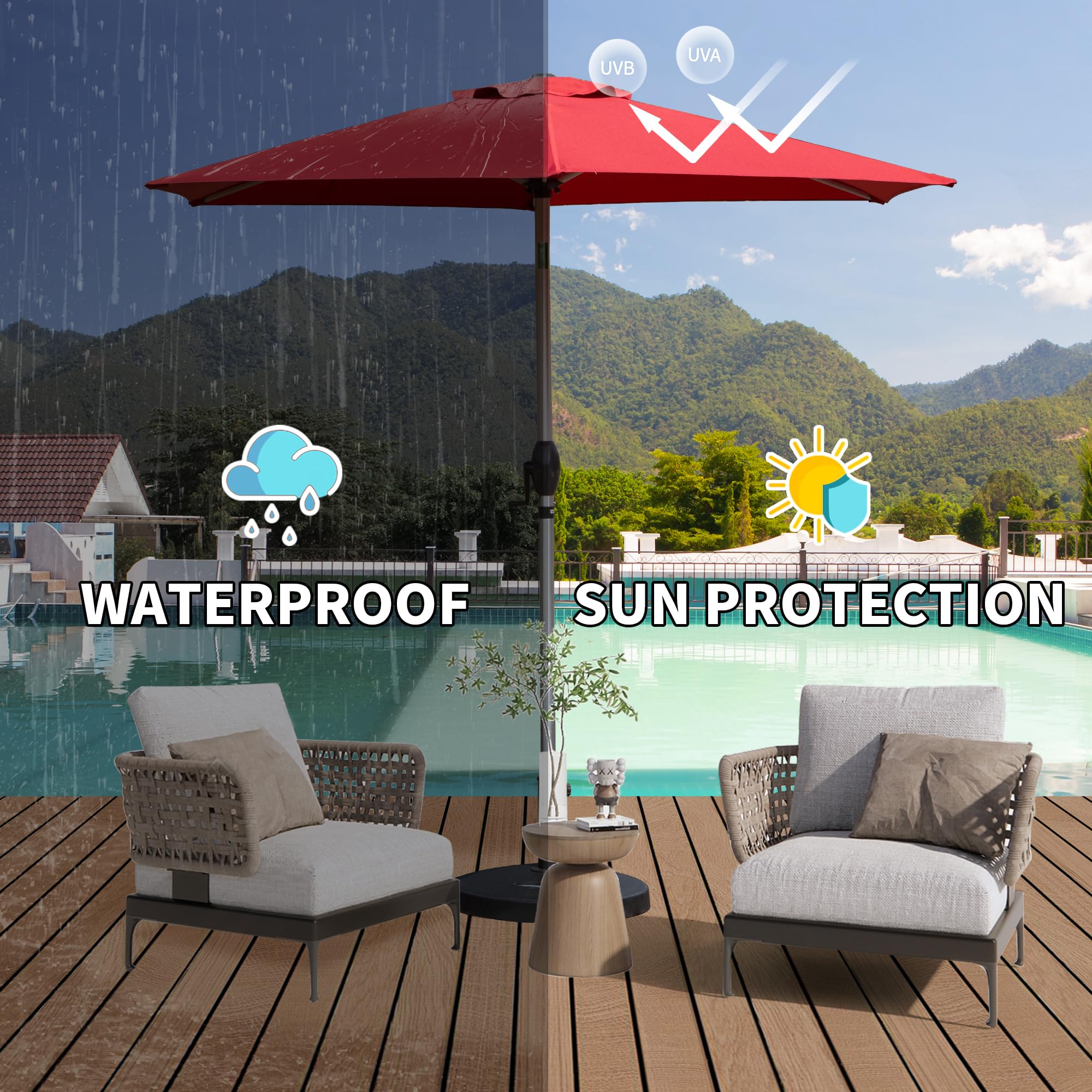 7.5FT Patio Umbrella, Outdoor Table Umbrella with Push Button Tilt and Crank, UV Protection Waterproof Market Sun Umbrella with 8 Sturdy Ribs for Garden, Deck, Backyard, Pool (Beige/Brick red/Navy Blue/Gray)