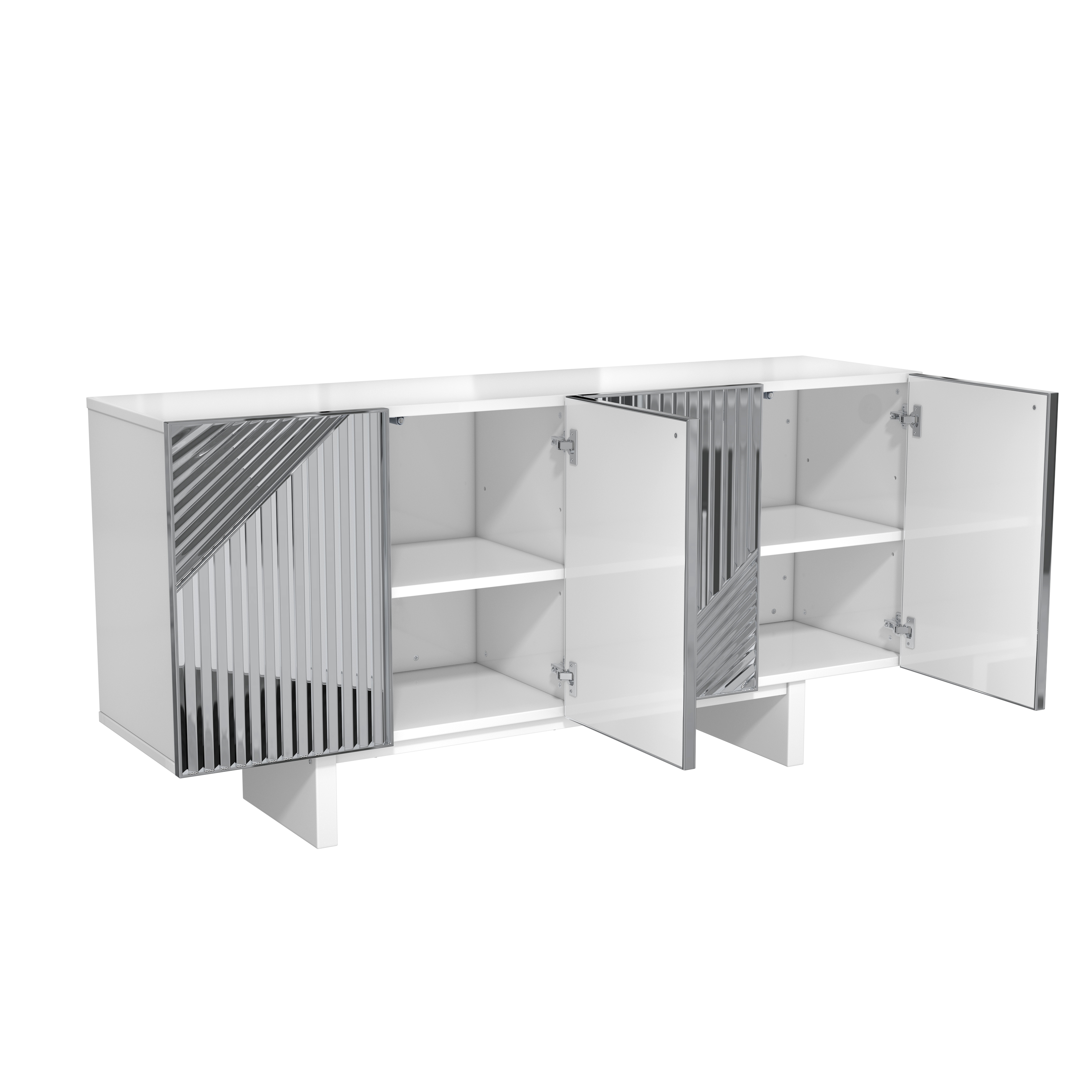 62.99-in W 4-Door White/Silver Accent Cabinet