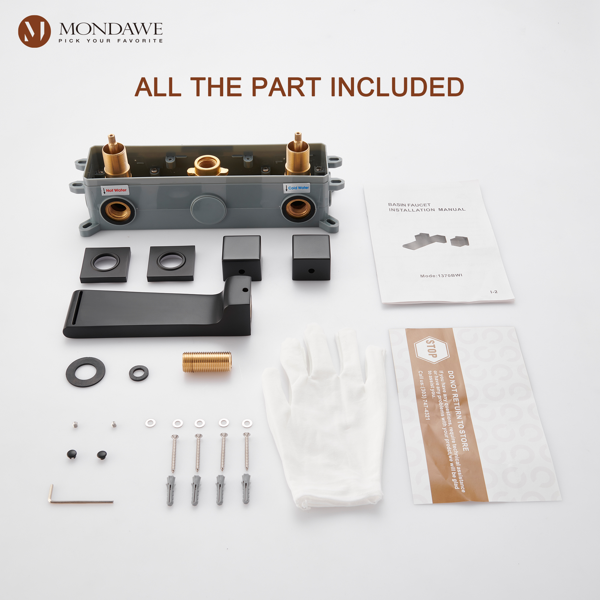 Mondawe Spot Free Widespread Wall Mount 3-Hole Sink  Water Tap with Double Handle-Mondawe