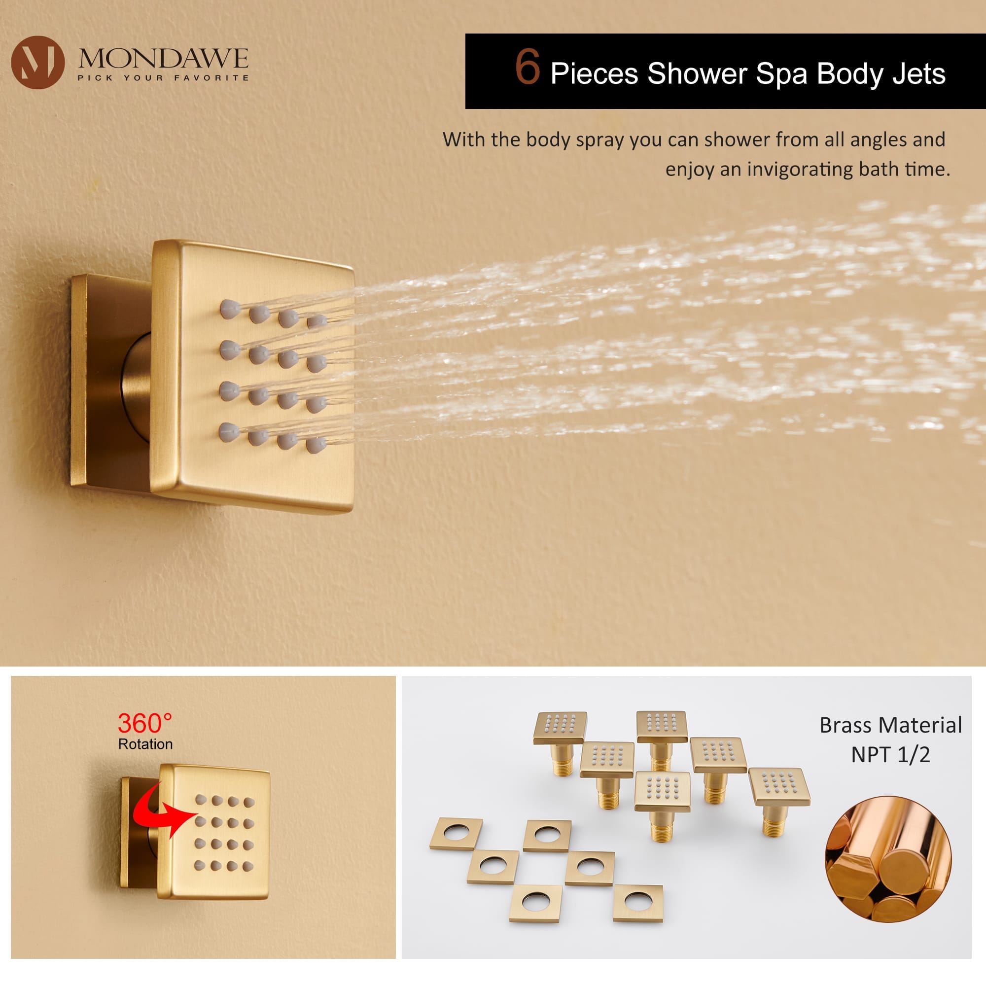 Mondawe Wall Mount Thermostatic Rain Head Shower System with Handheld Shower and Wall Body Jets-Mondawe