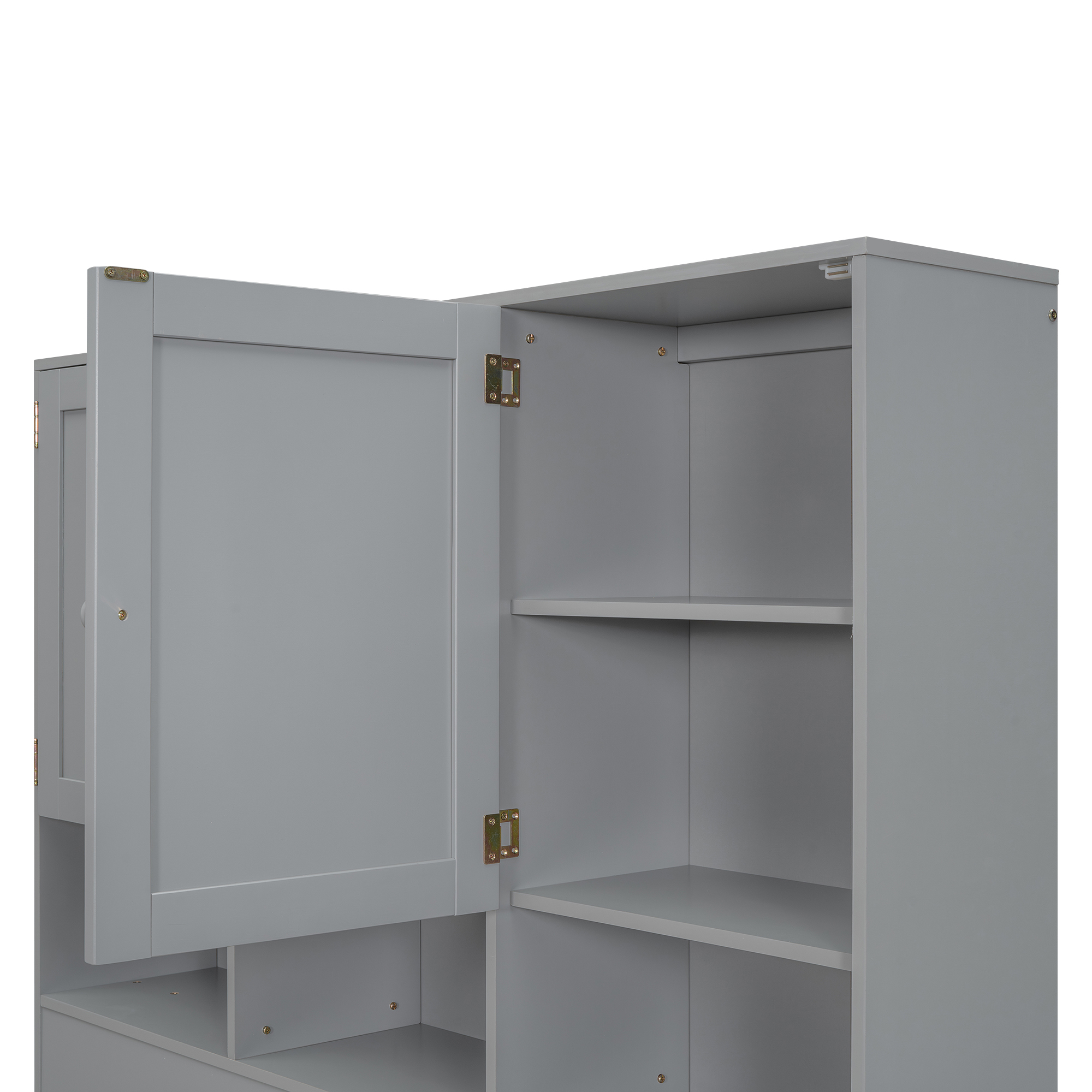 Full/Queen Size Platform Bed with Storage Headboard and 4 Drawers, Gray/White