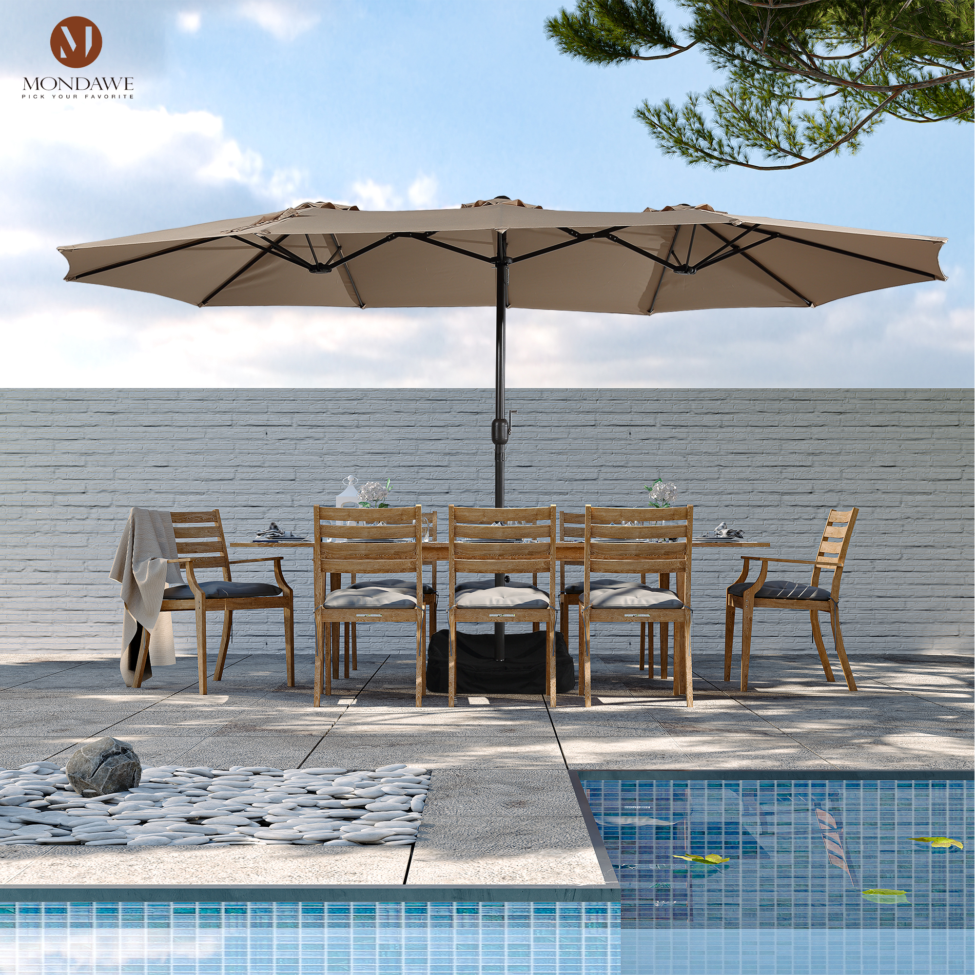 Mondawe 15ft Rectangular Patio Market Umbrella with Base-Mondawe
