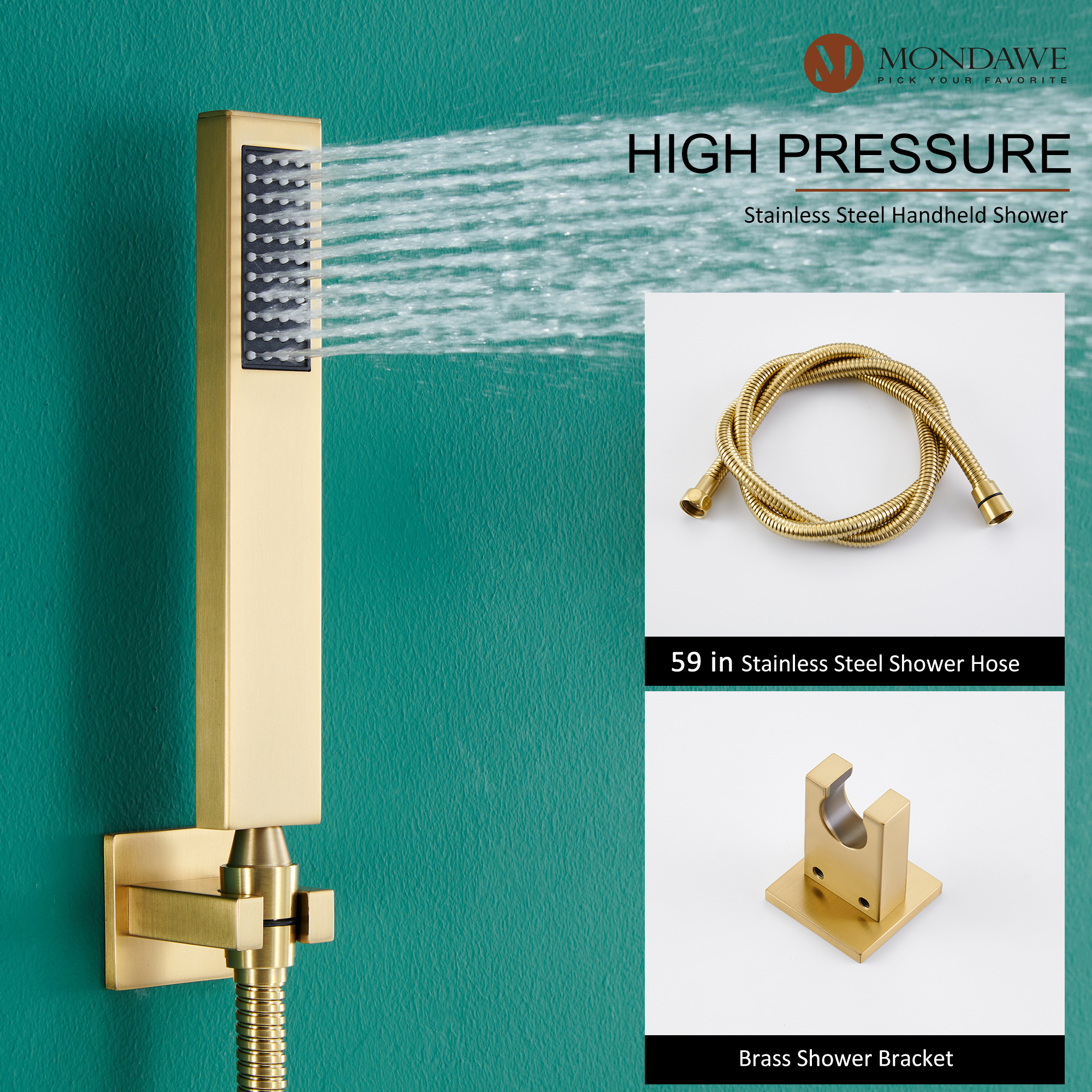 Mondawe Luxury Wall Mount Rain Shower Head with 6 Shower Jet and LED 3-Spray Patterns Thermostatic 12 in. -Mondawe