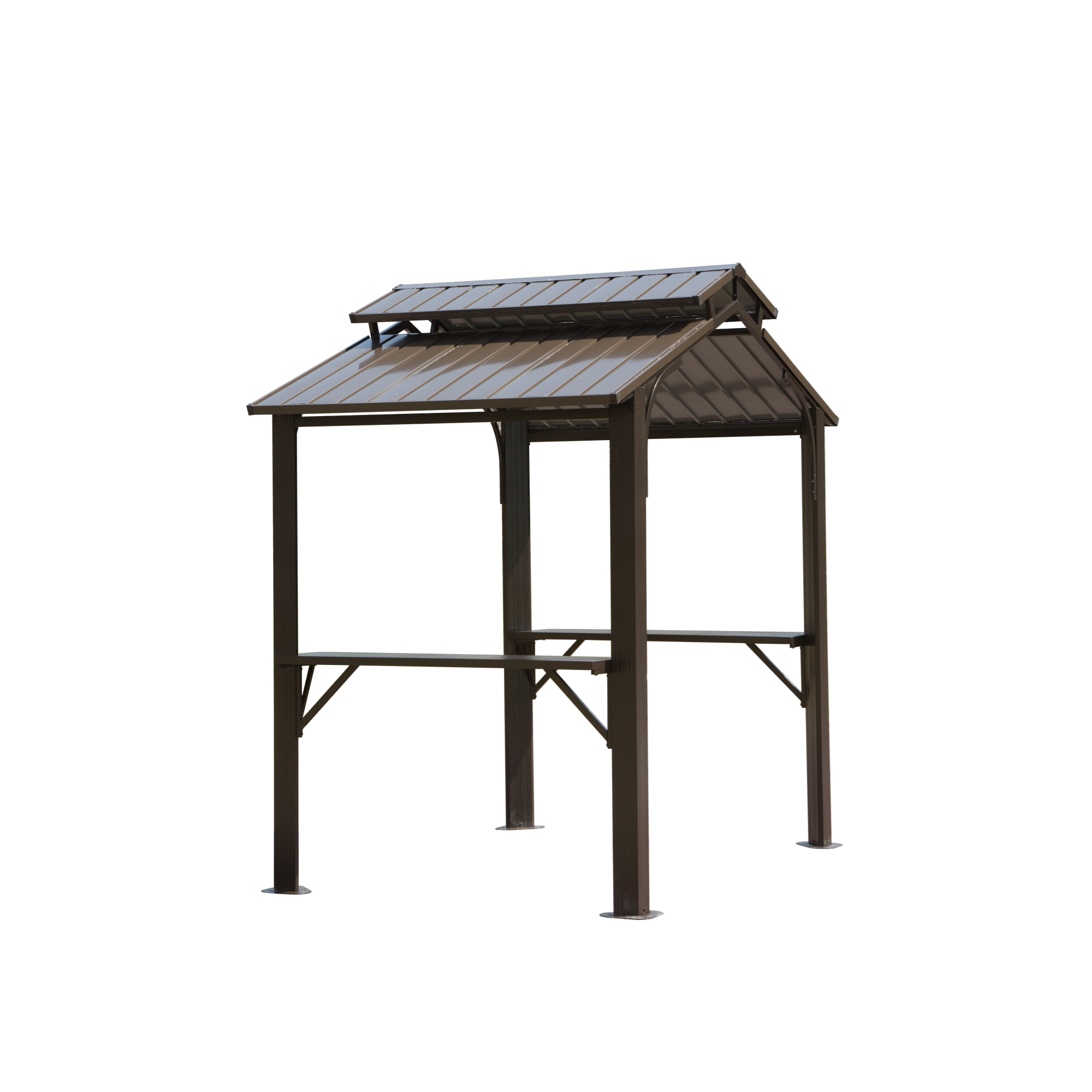 Hardtop Grill Gazebo, Outdoor BBQ Gazebo with 2 Side Shelves and Sloping Galvanized Steel Roof, Metal Permanent Grill Canopy with Ceiling Hooks for Patio, Lawn, Backyard, Deck