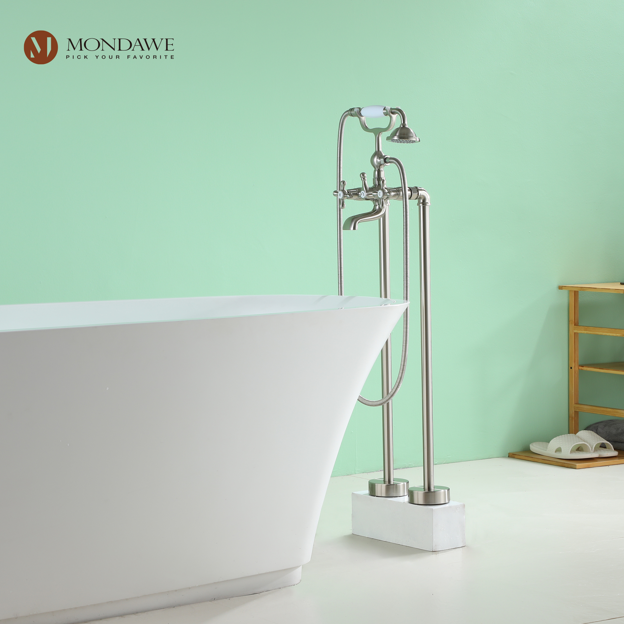 Mondawe 3-Handle Traditional Freestanding Bathtub Faucet(Brush Nickel)-Mondawe