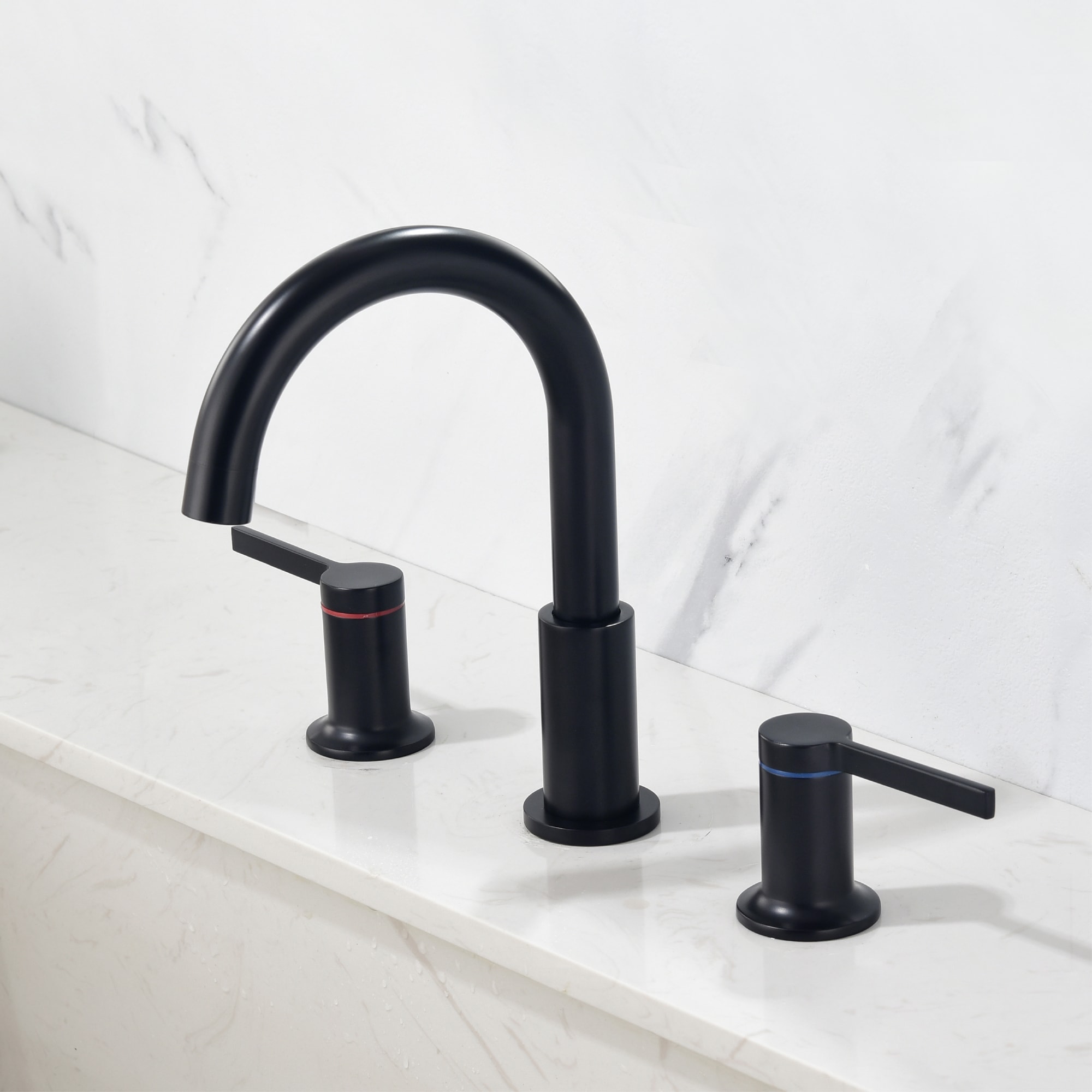 Mondawe Double Handle 8 Inch Brass 3 Hole Widespread Bathroom Sink Faucet in Black/Gold/Nickel-Mondawe