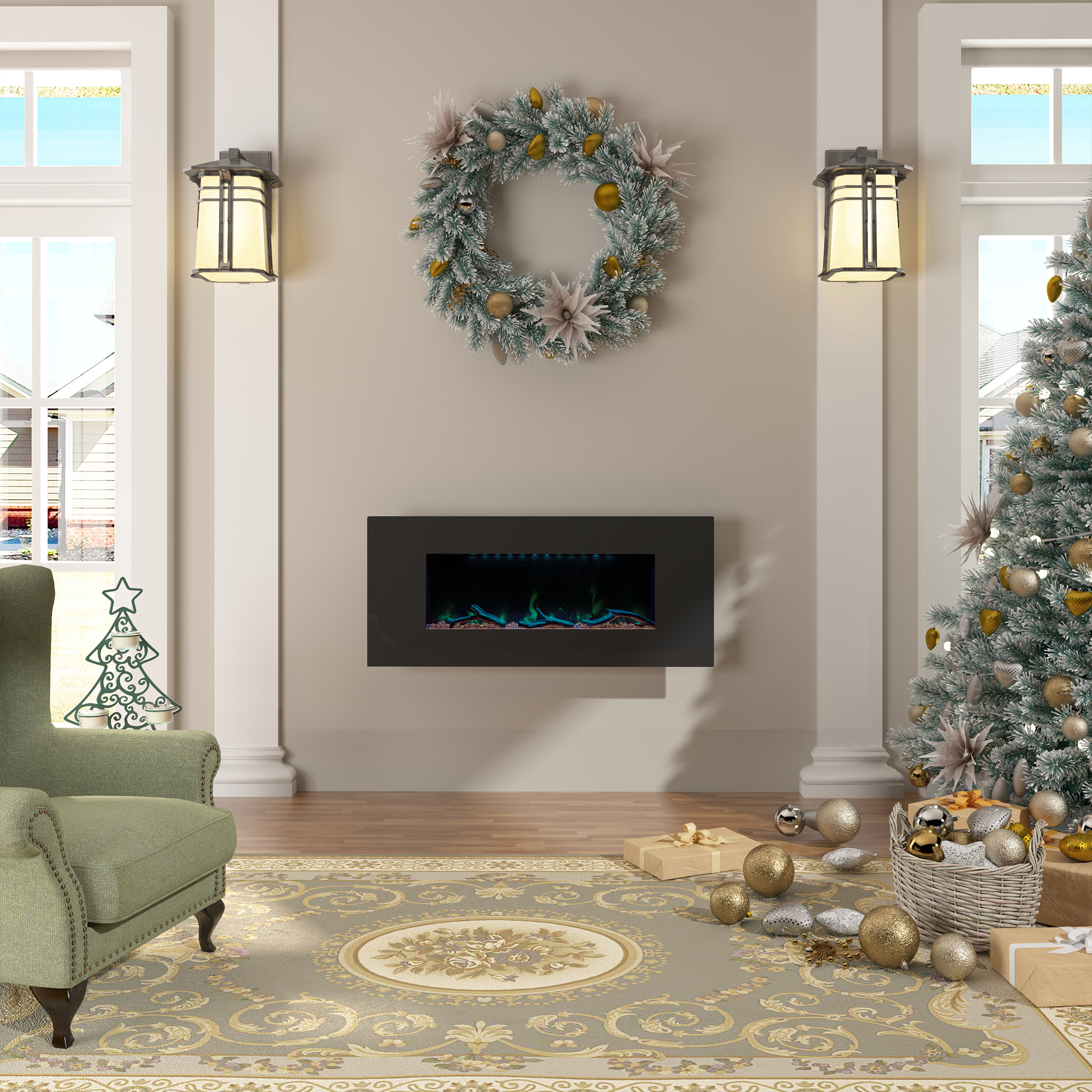 5120 BTU 42/50/60/72 in. Wall-Mounted Black Electric Fireplace Insert with 2-Speaker Stereo Sound