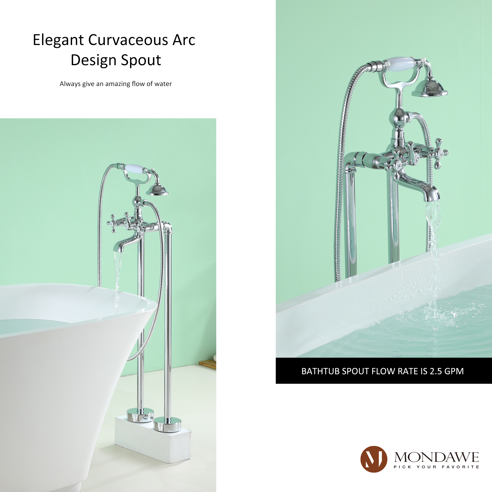 Mondawe 3-Handle Traditional Freestanding Bathtub Faucet（Chrome�?Mondawe