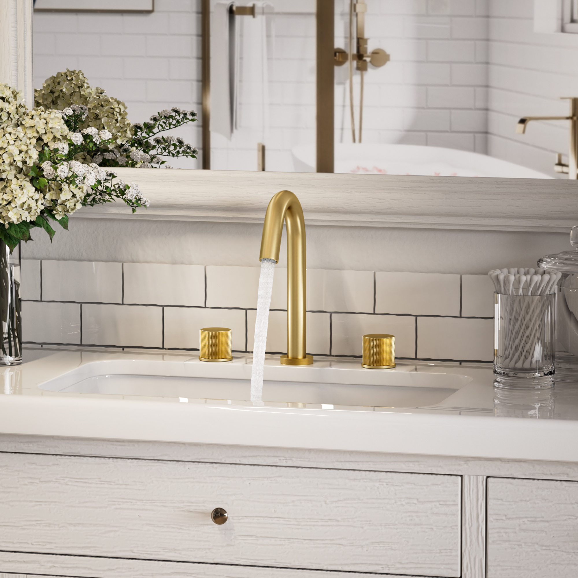 Mondawe 8 in. Widespread Double-Handle Bathroom Faucet in Nickel Brushed/Black/Brushed Gold-Mondawe