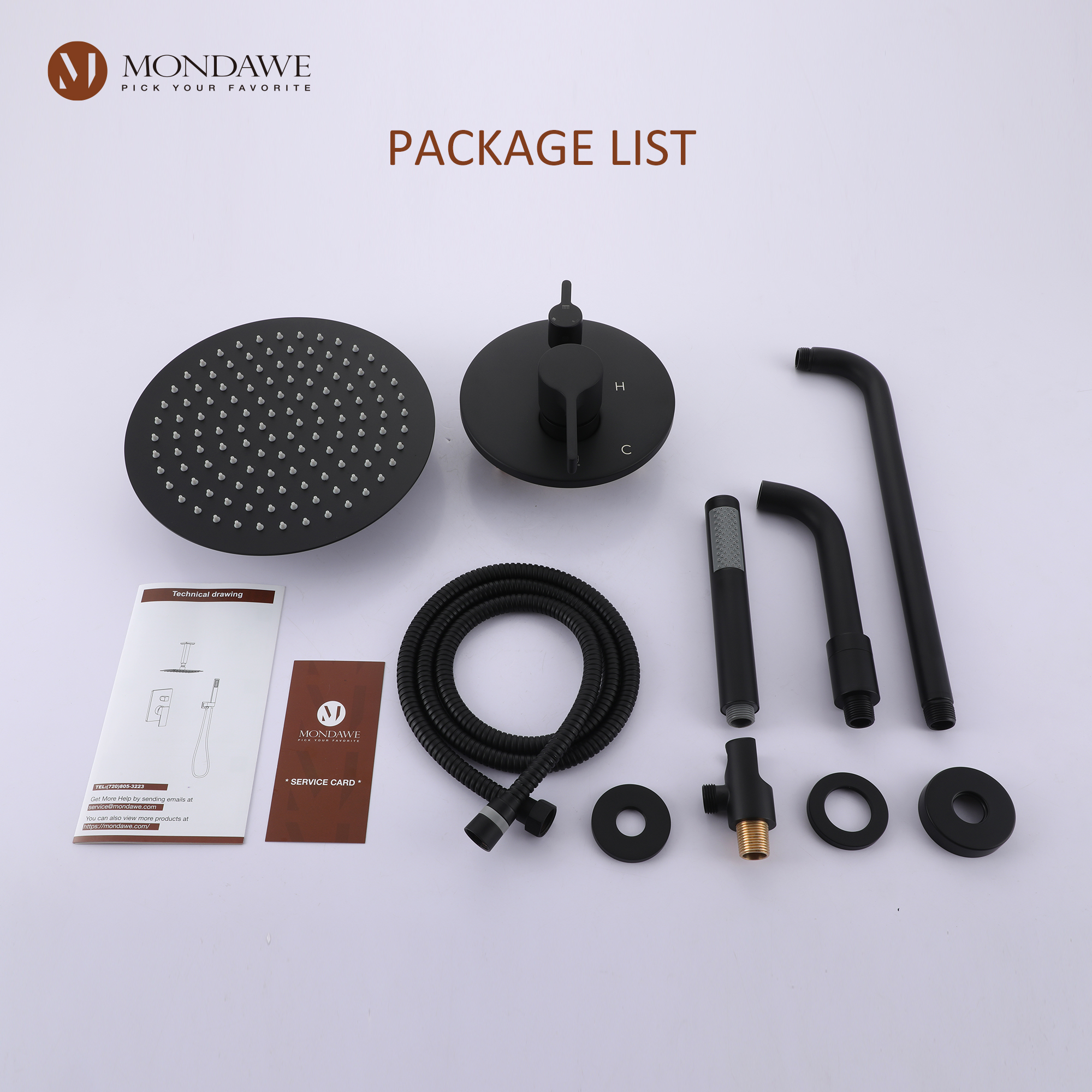 MB-Mondawe Three function Pressure Balance Shower Set with 10 in Round Shower Head(5 color, Valve Included)-Mondawe