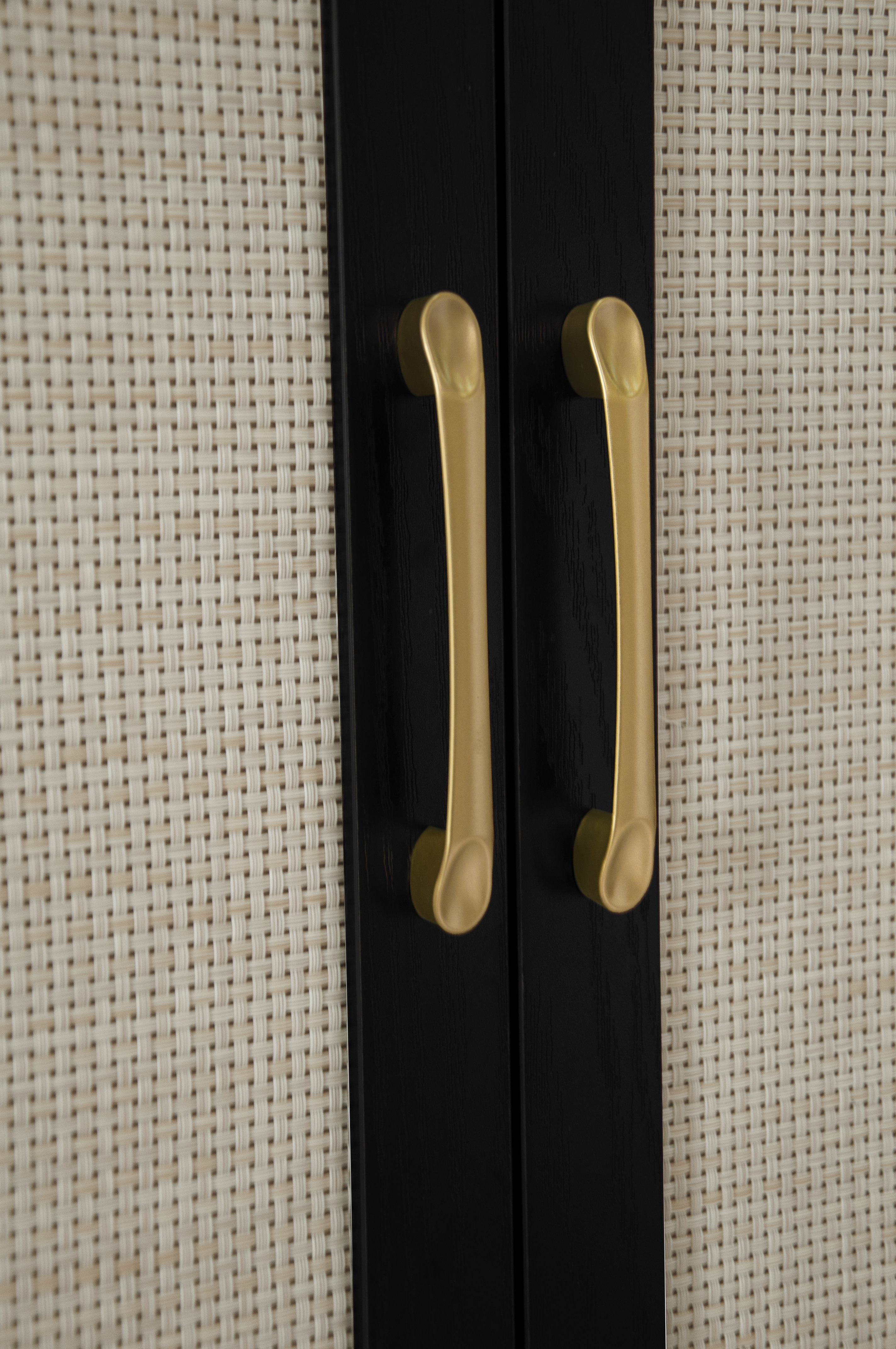 4 Door Cabinet with 4 Shelves with 4 Adjustable Inner Shelves, Storage Cabinet,  Black / Natural 