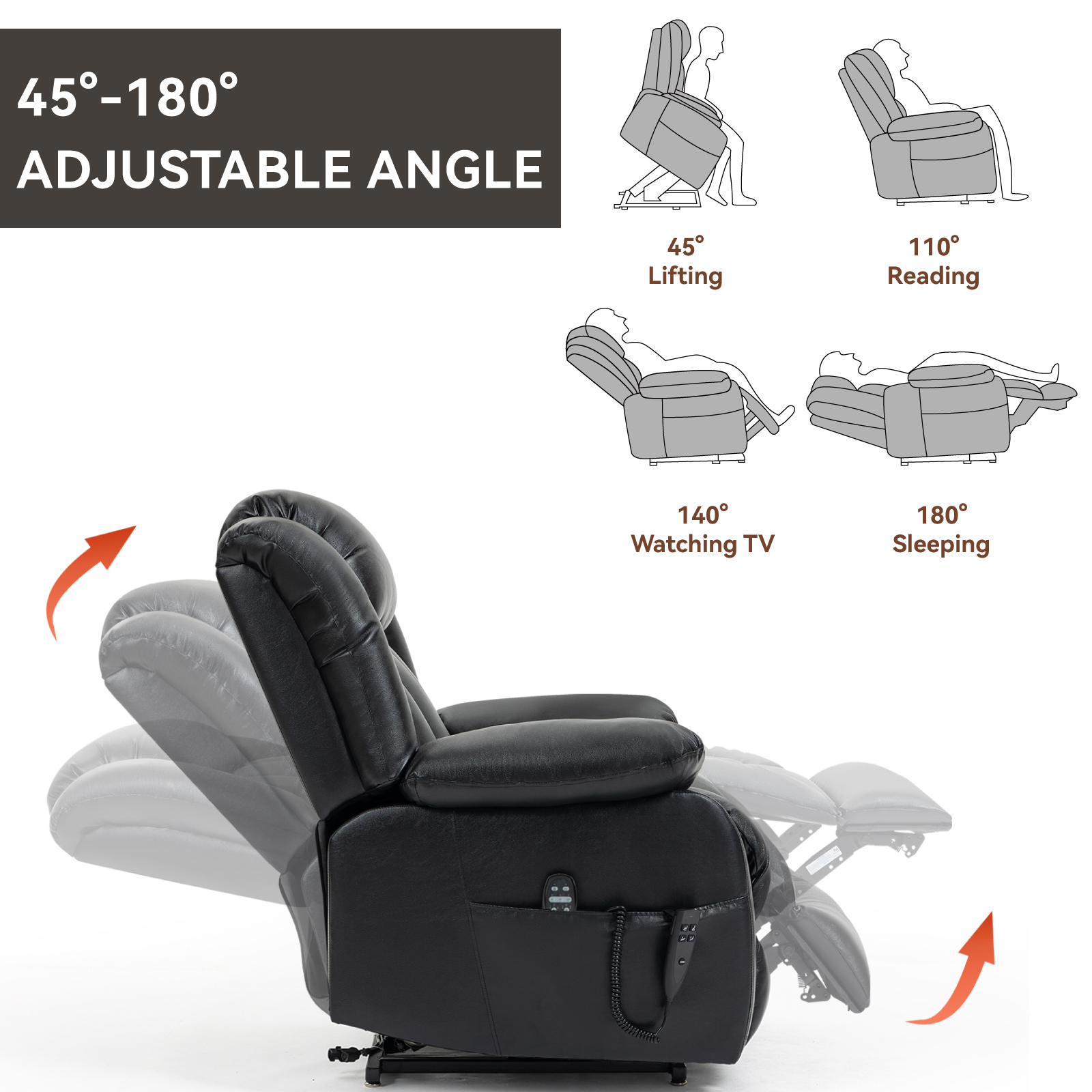 Dual Motor Infinite Position Up to 350 LBS Electric Medium size Brown/Gray/Black/Antique Brown Power Lift Recliner Chair with 8-Point Vibration Massage and Lumbar Heating
