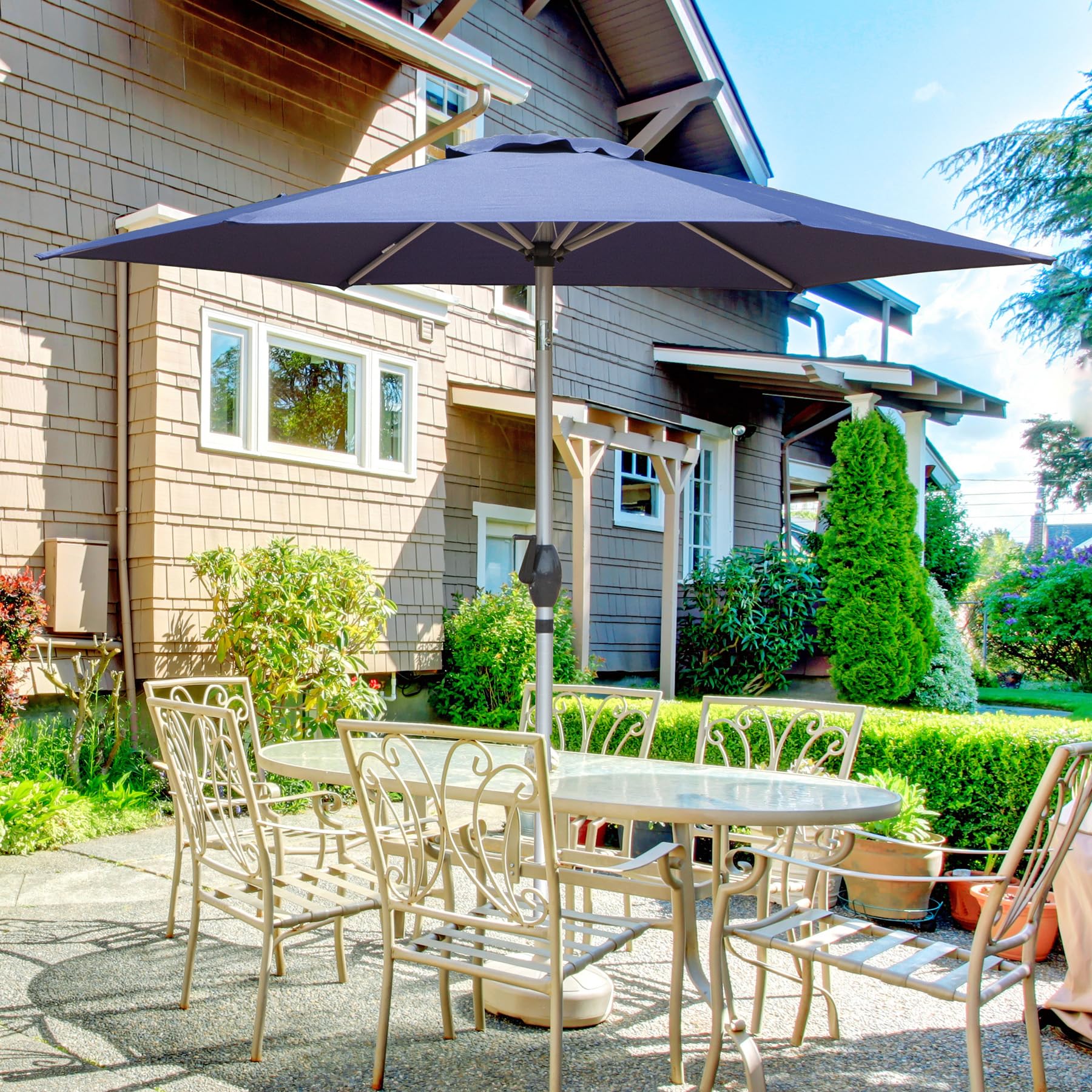 7.5FT Patio Umbrella, Outdoor Table Umbrella with Push Button Tilt and Crank, UV Protection Waterproof Market Sun Umbrella with 8 Sturdy Ribs for Garden, Deck, Backyard, Pool (Beige/Brick red/Navy Blue/Gray)