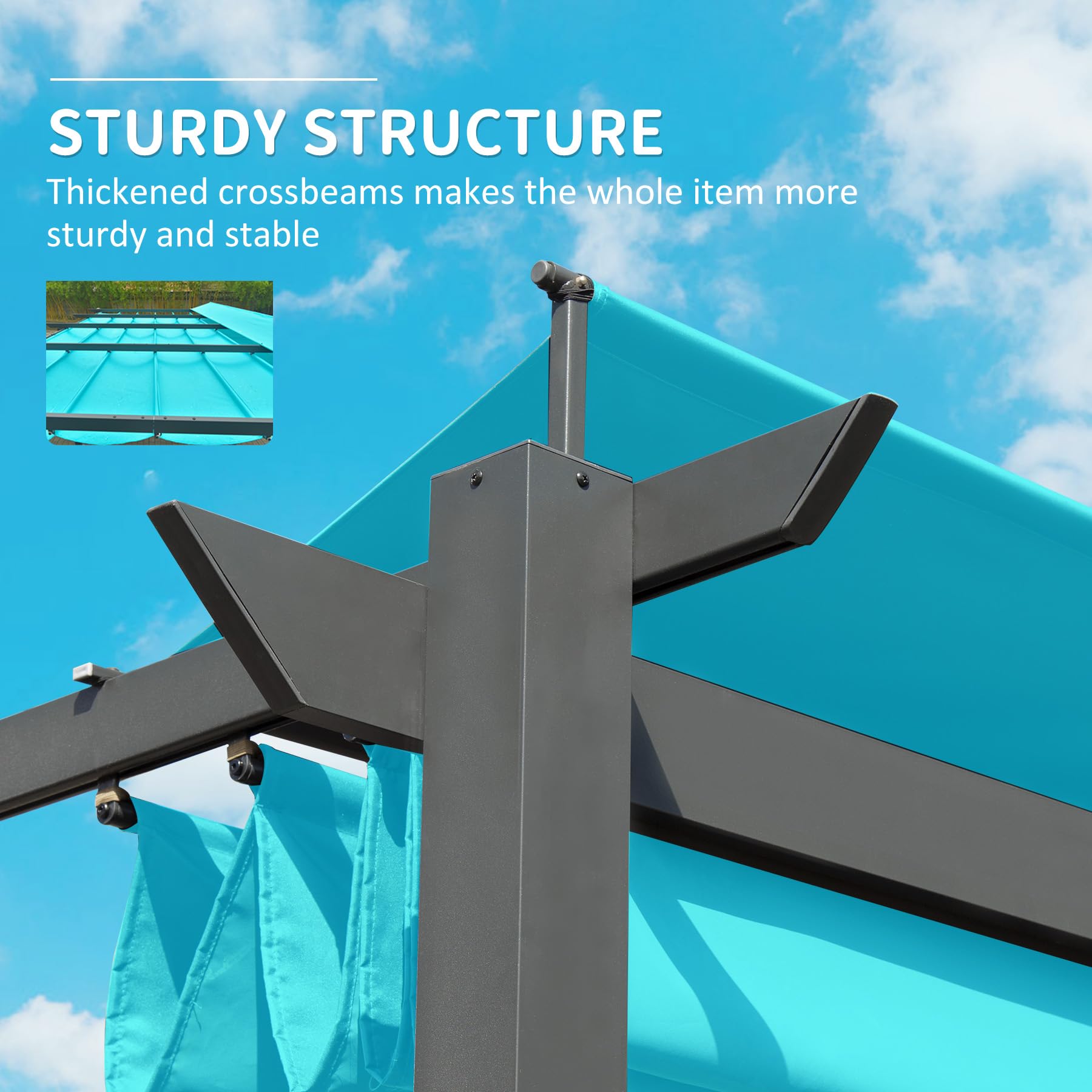 11 X 16 FT Outdoor Living Outdoor Retractable Pergola with Weather-Resistant Canopy Aluminum Garden Pergola Patio Grill Gazebo for Courtyard -Lake Blue/Dark Gray/Khaki