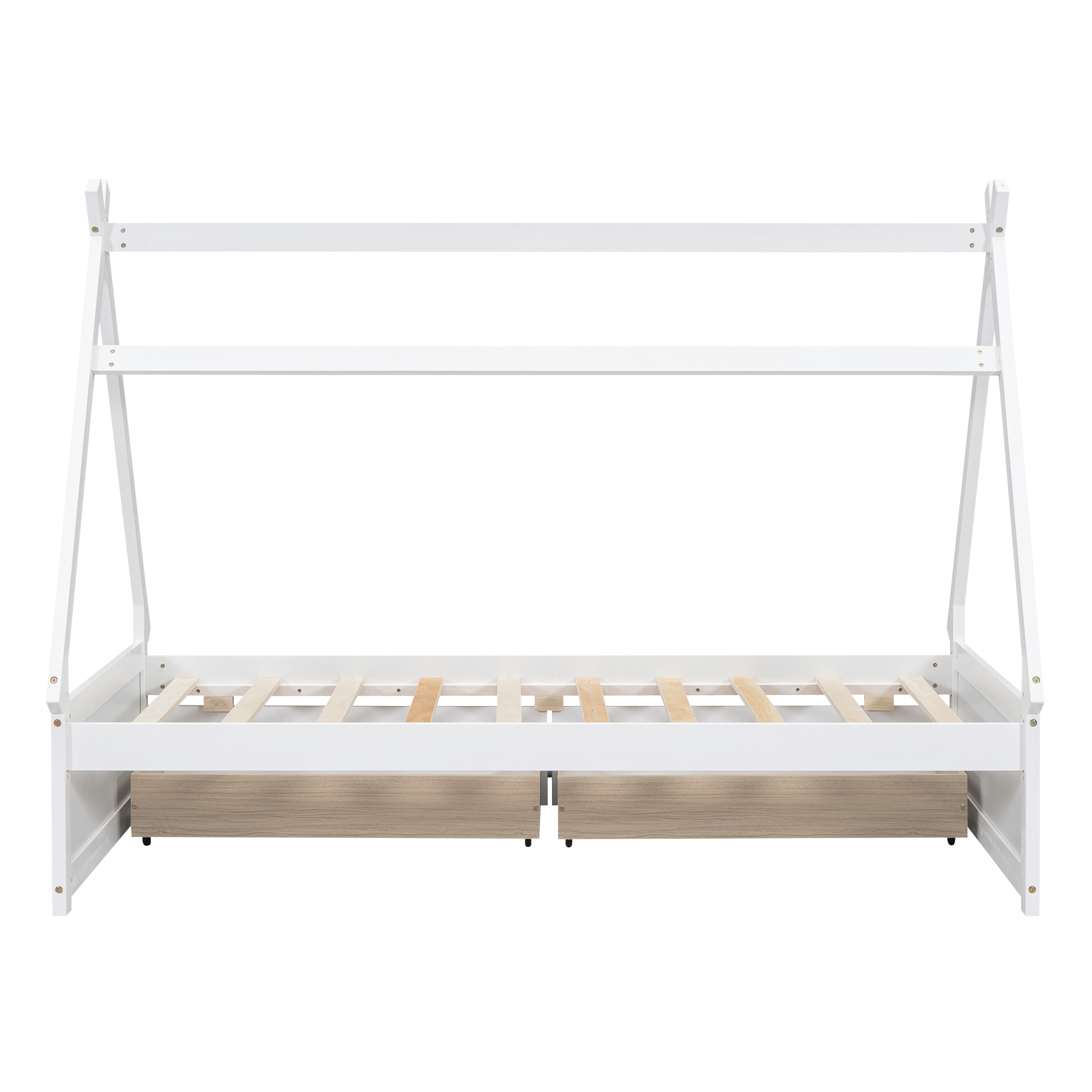 Twin Size House Platform Bed with Two Drawers,Headboard and Footboard, White/Pink 