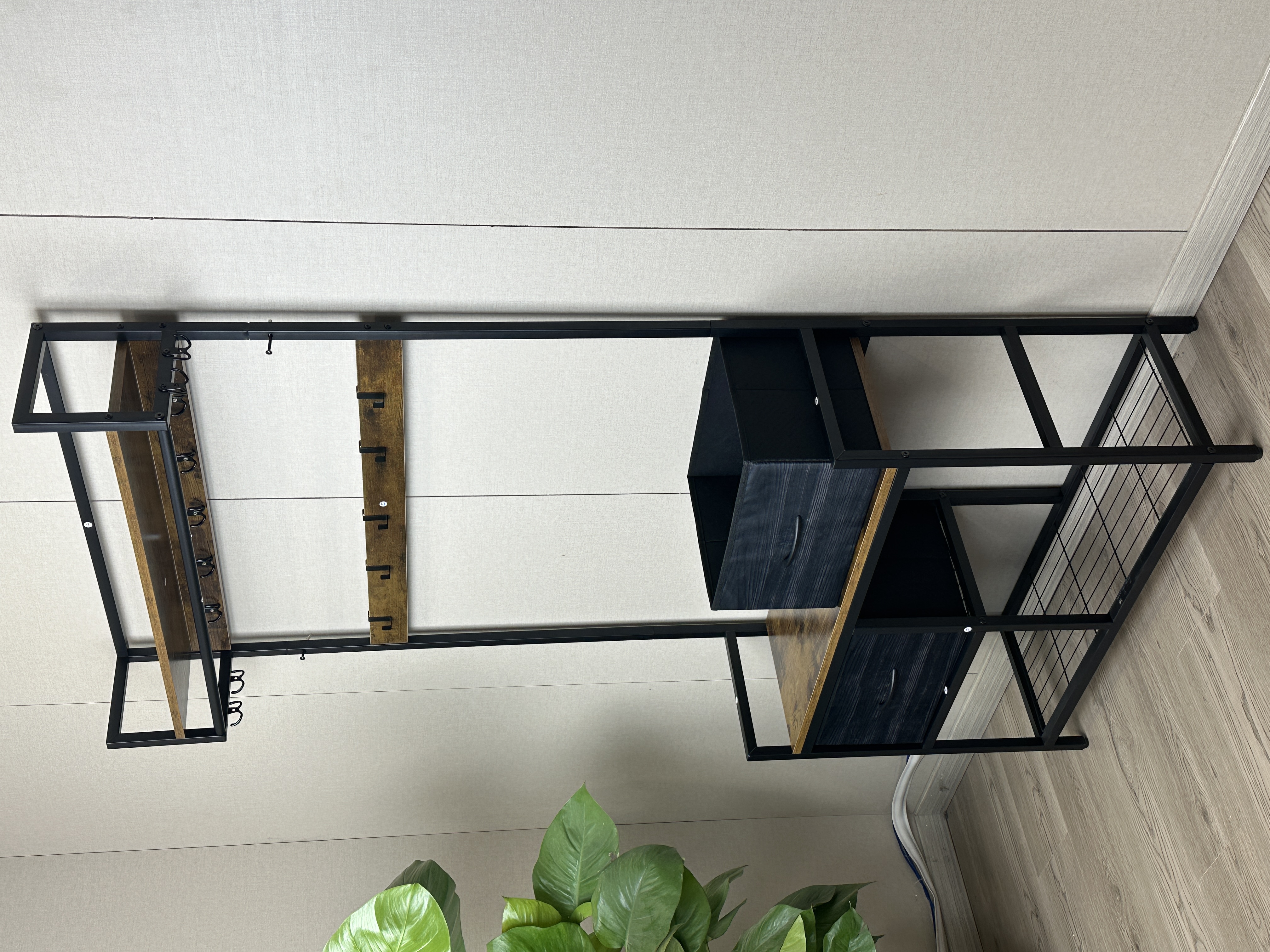 33.1" Wide Hall Tree with 2 Movable Drawers, Shoe Storage, Shelves and Garment Racks, 5-in-1 Entryway Bench with 23 Hooks (Fixed and Movable) 